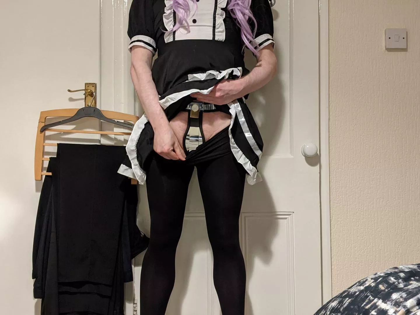 Chastity maid. Even though it's currently only used for short durations, it's a great feeling to be in a full chastity belt and maid costume