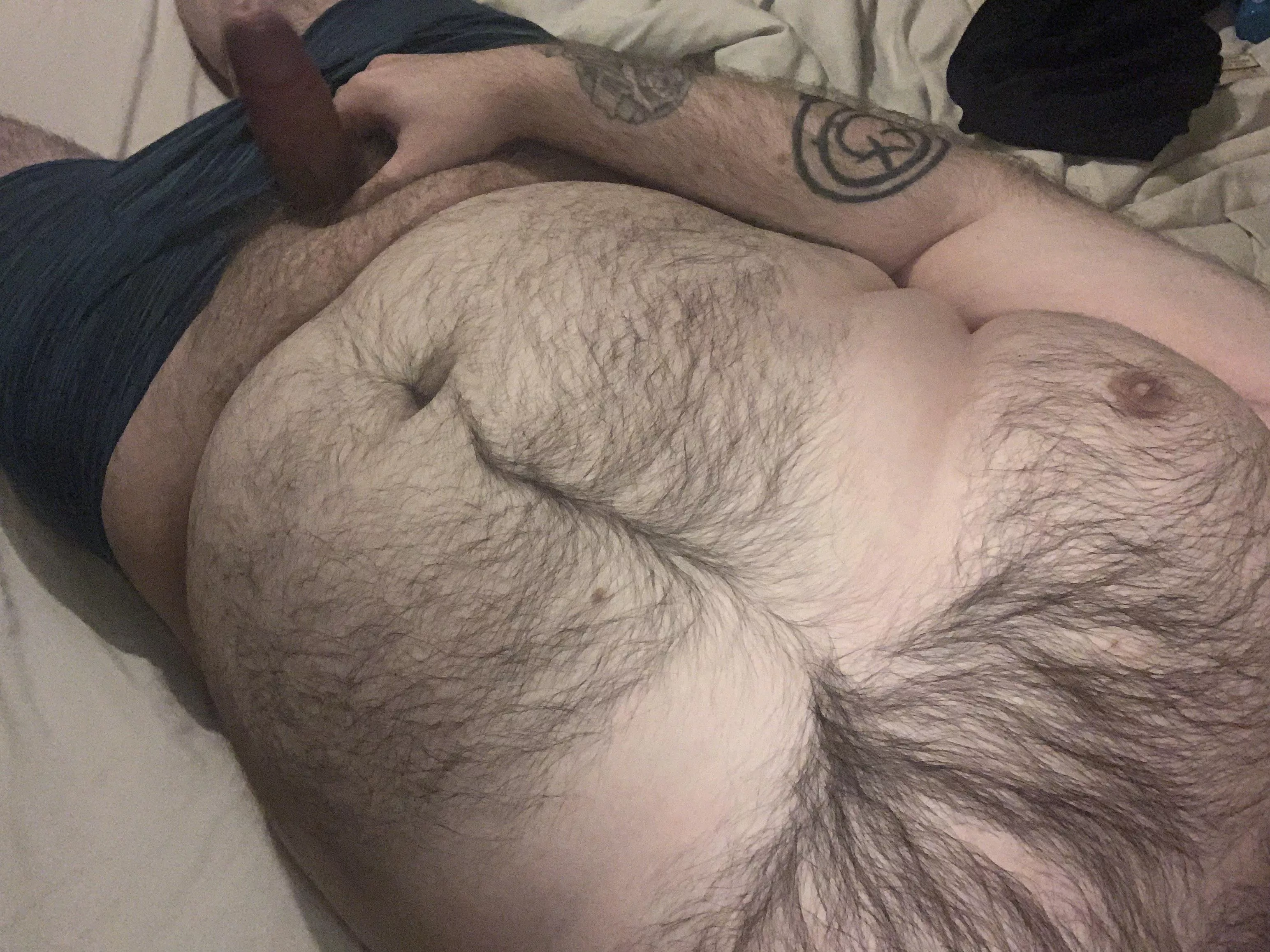 Chest and tummy fuzz featuring my dick, couldnâ€™t not post this here. Not the biggest I admit but weâ€™d still have fun ðŸ˜