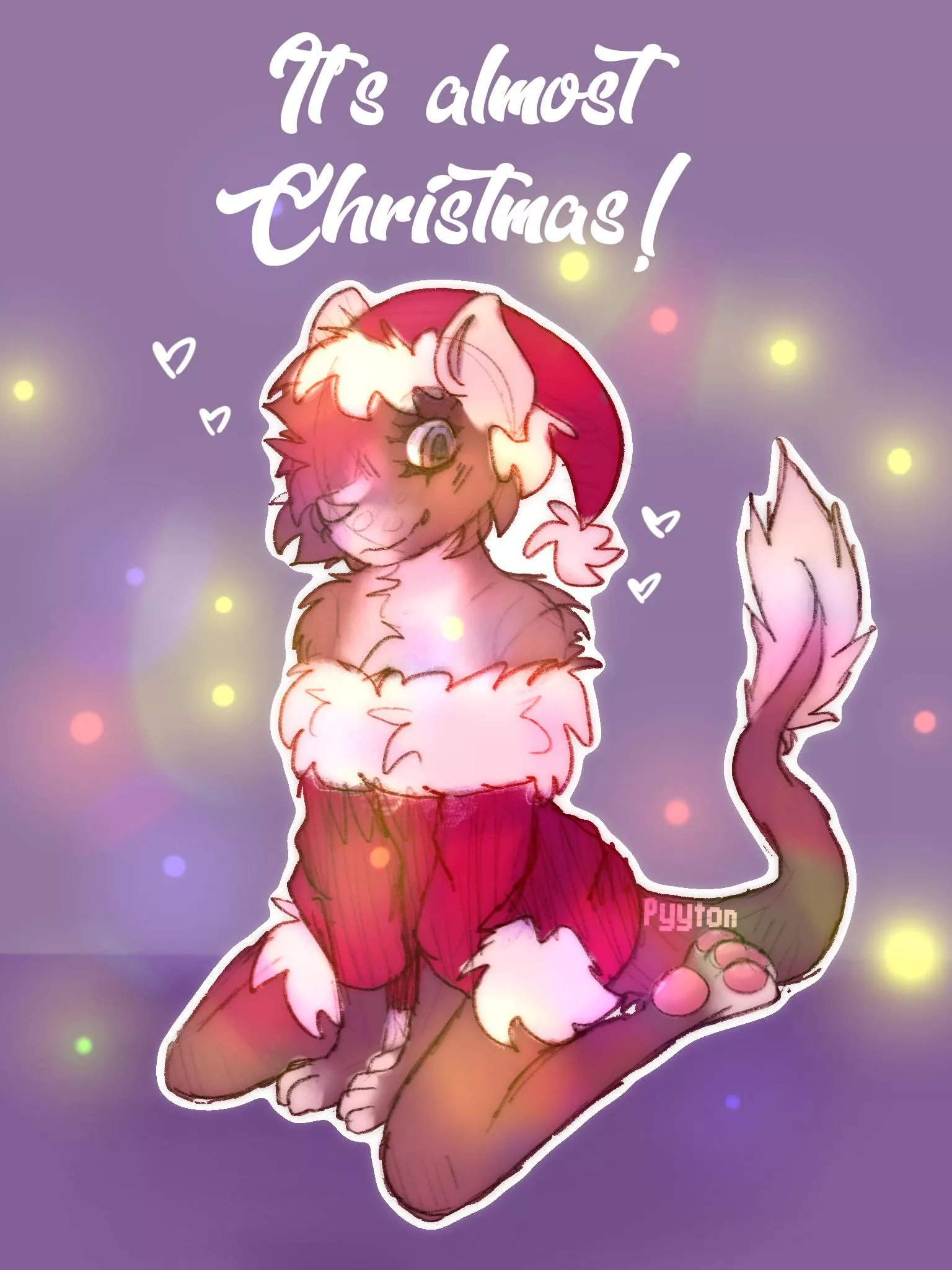 Christmas drawing of my fursona (art by me)