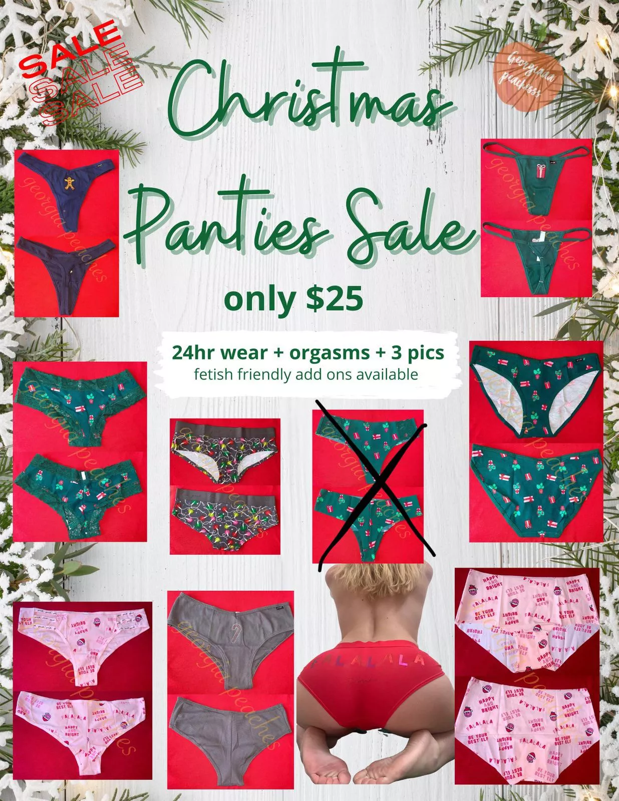 ❤️💚 CHRISTMAS PANTIES SALE 💚❤️ treat yourself to a pair of my delicious christmas panties for just $25 🎁 24hr wear + orgasms + 3 pics🎄fetish friendly add ons available✨ [PTY] [SELLING] [US] kik: georgiaa.peachess