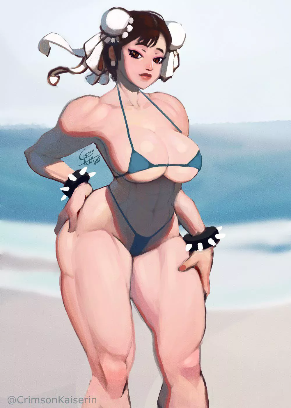 Chun-Li showing off at the beach (CrimsonKaiserin) [Street Fighter]