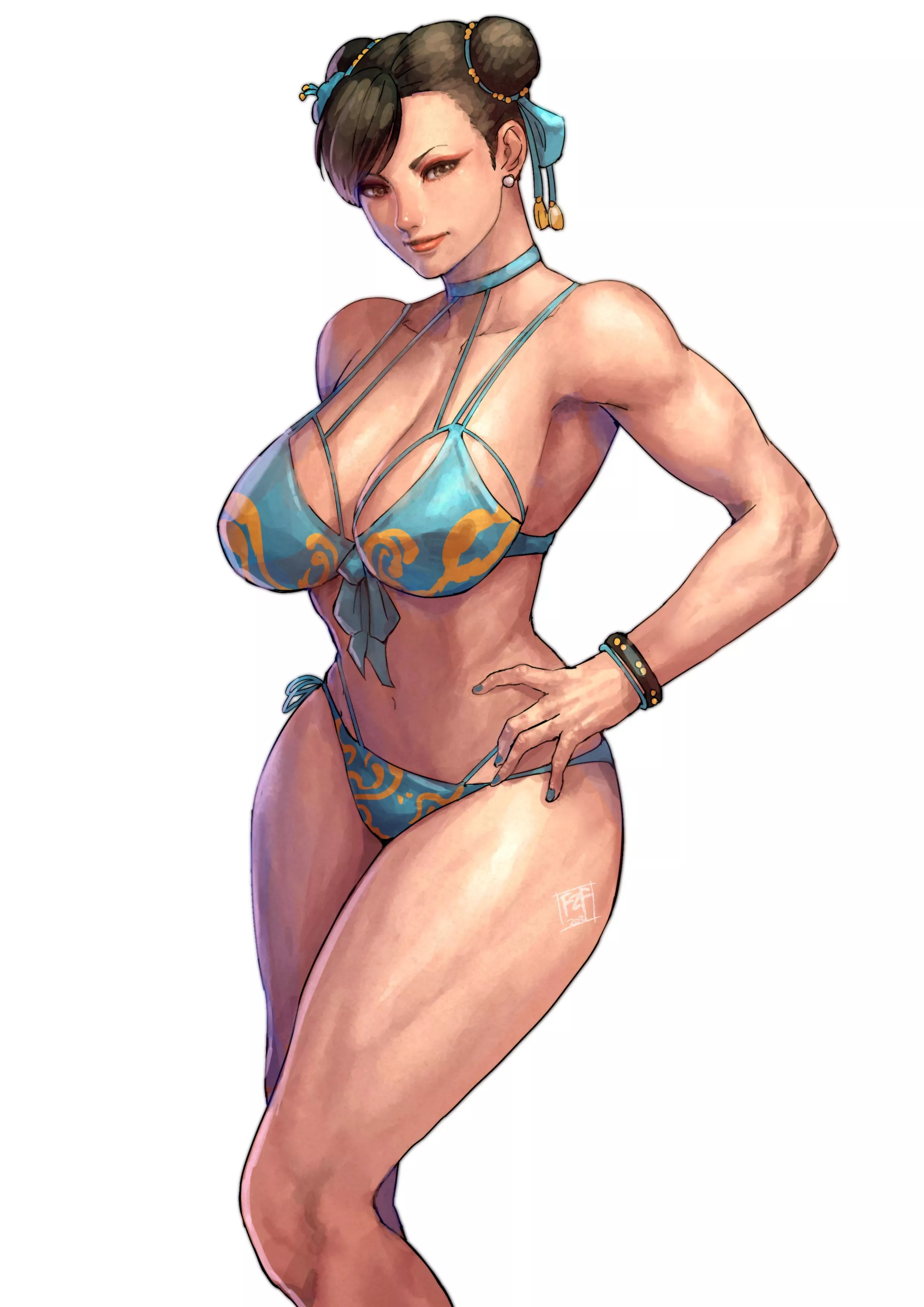 Chun-Li showing off in her bikini (cirenk) [Street Fighter]