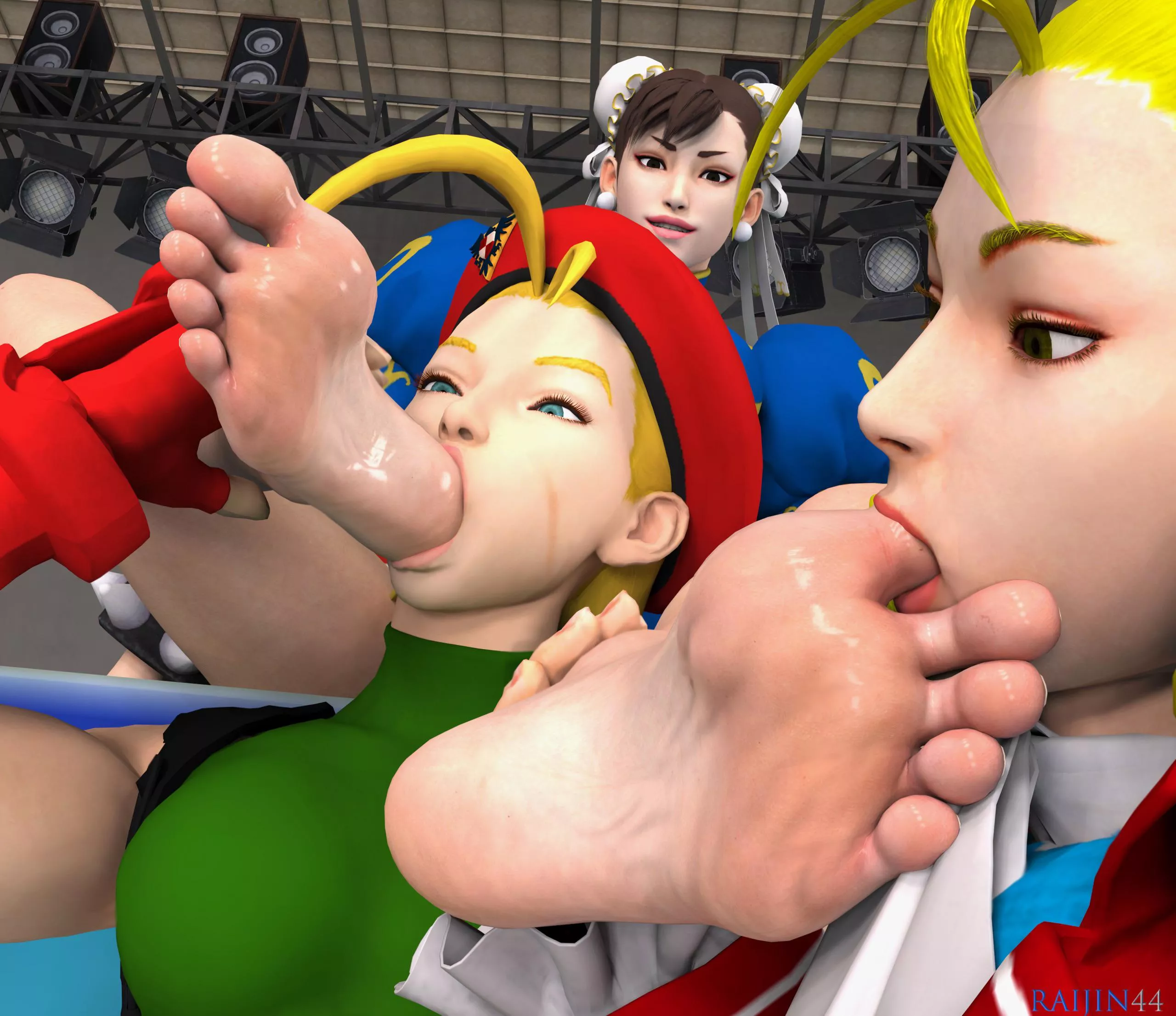 Chun-Liâ€™s feet worshipped by Cammy and Karin (Raijin44) [Street Fighter]