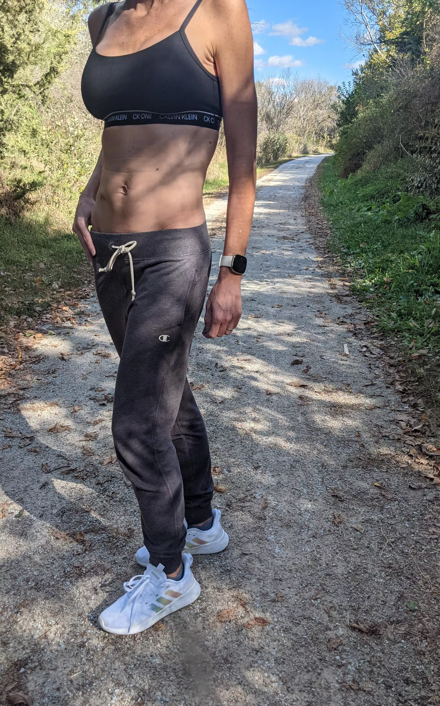 CK bralette on the local running trail