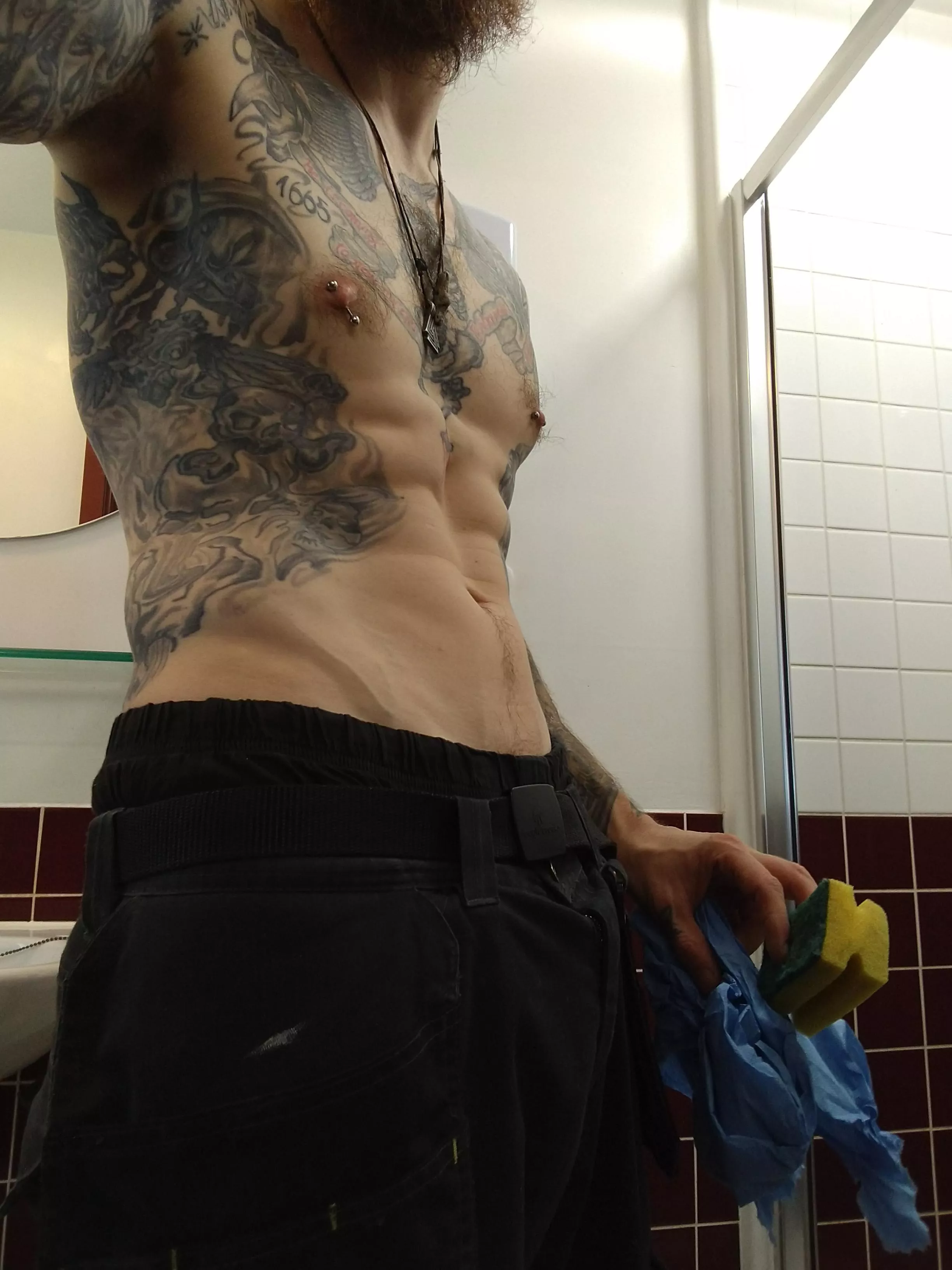 Cleaning up after a messy job at work. Come help me get dirty again.