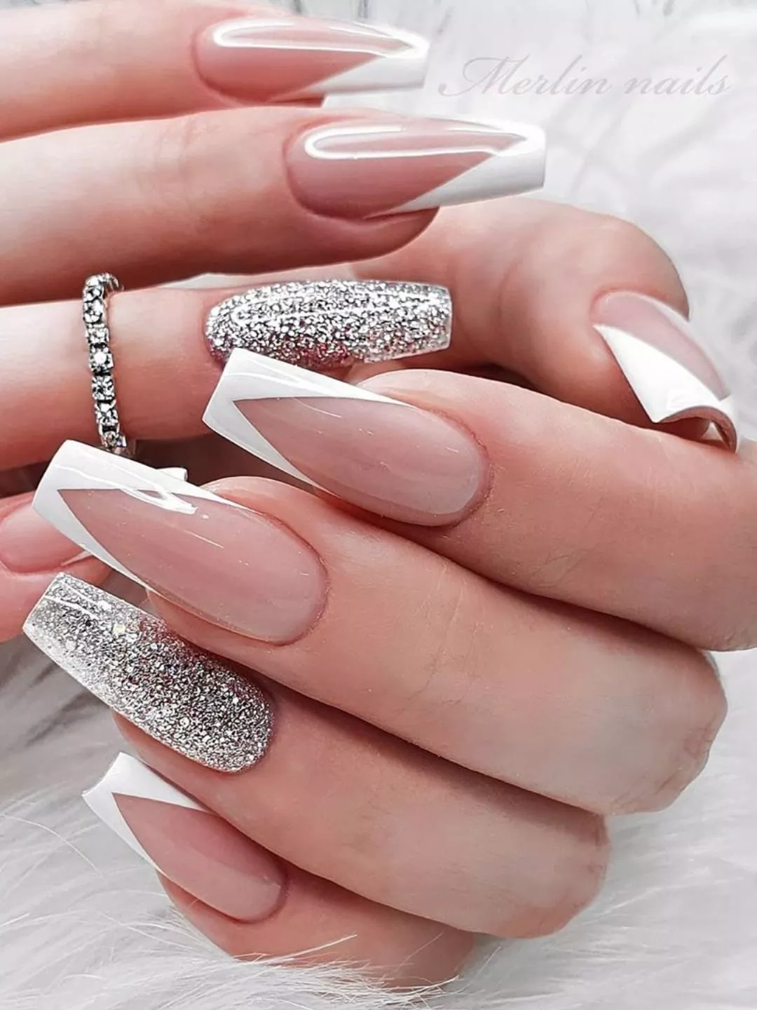 Closeup of French nails