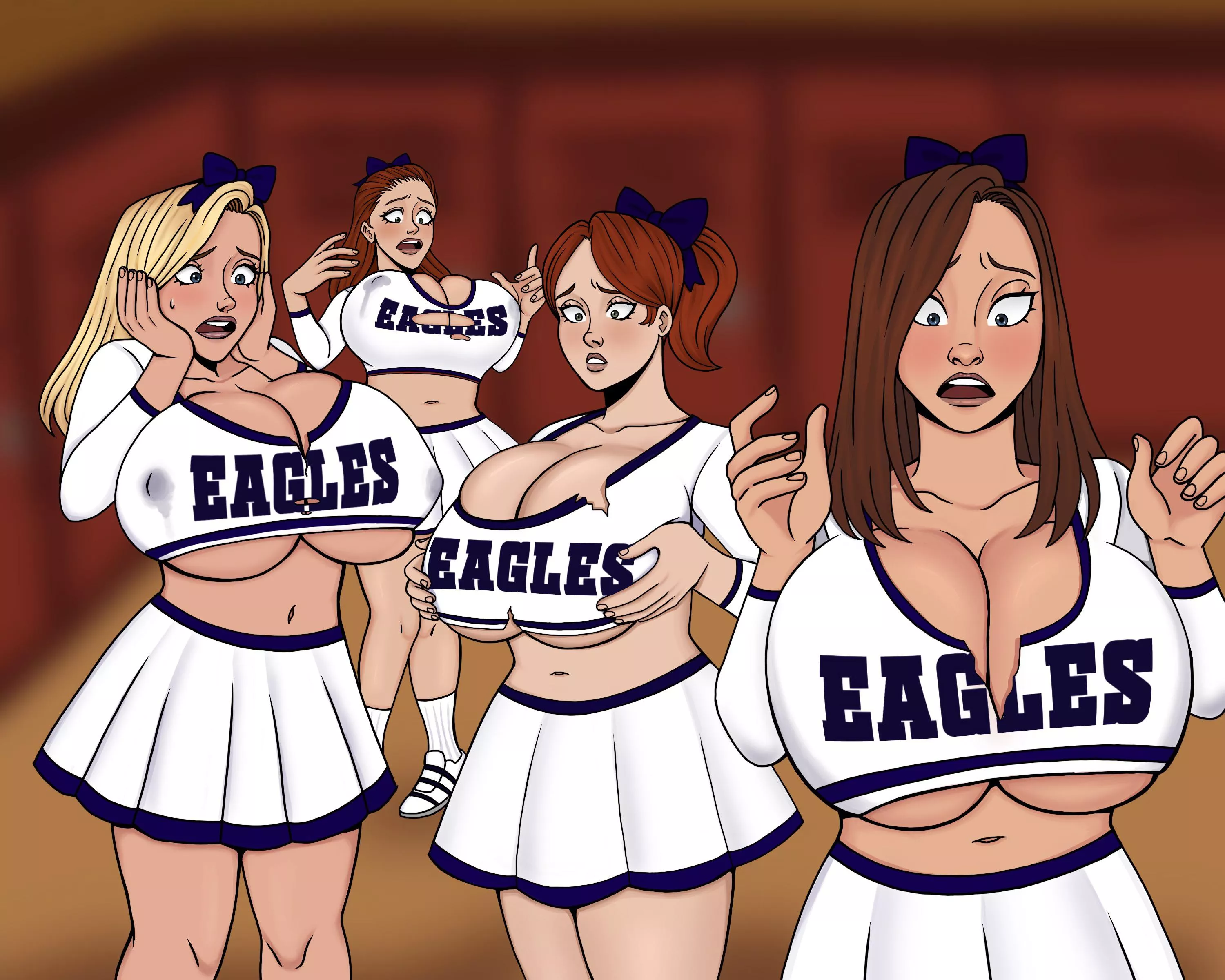 Commission of my 4 cheerleader OCs, done by RottenRainbowArt