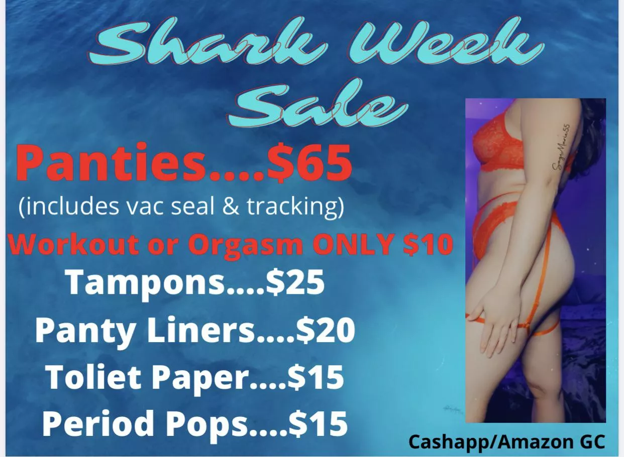 Couldn’t End This Month Without A Shark Week Sale 🦈 [Selling] Period panties • Tampons • Panty Liners • Pops 💋 [kik] Sagemarie55