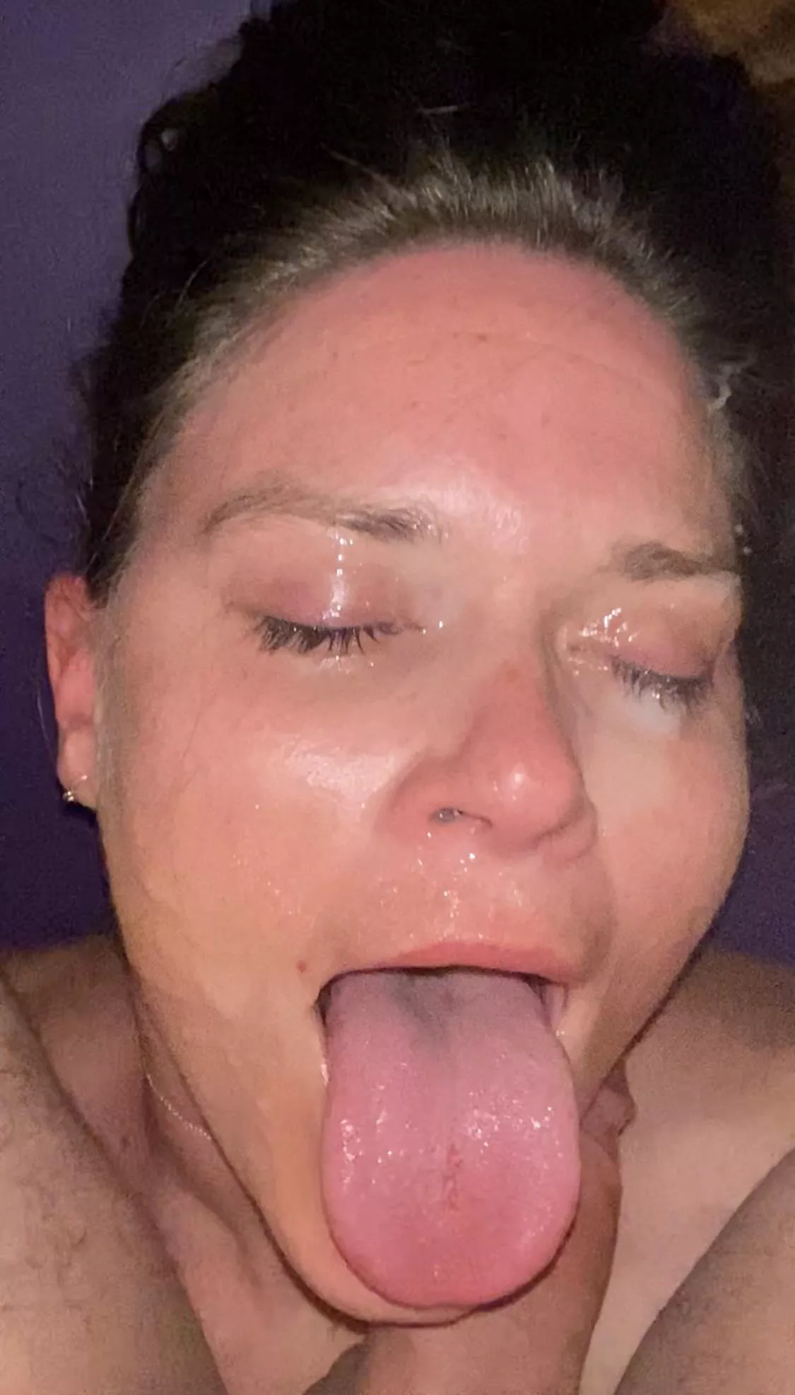 Covered in cum and I’m always begging for more cum. Thank god I have some cock lined up for next week‘s business trip