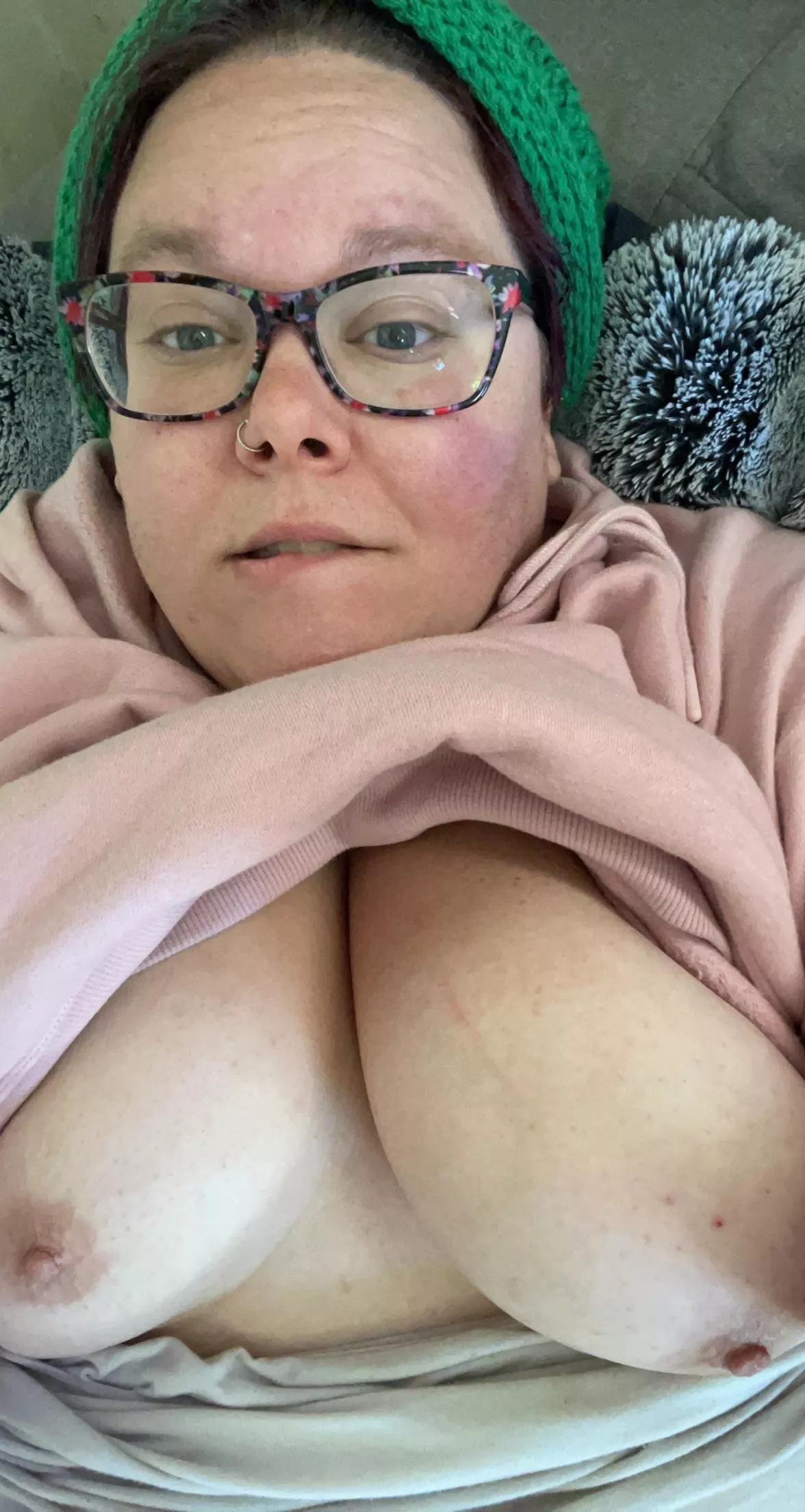 cozy but still had to pull my tits out for you