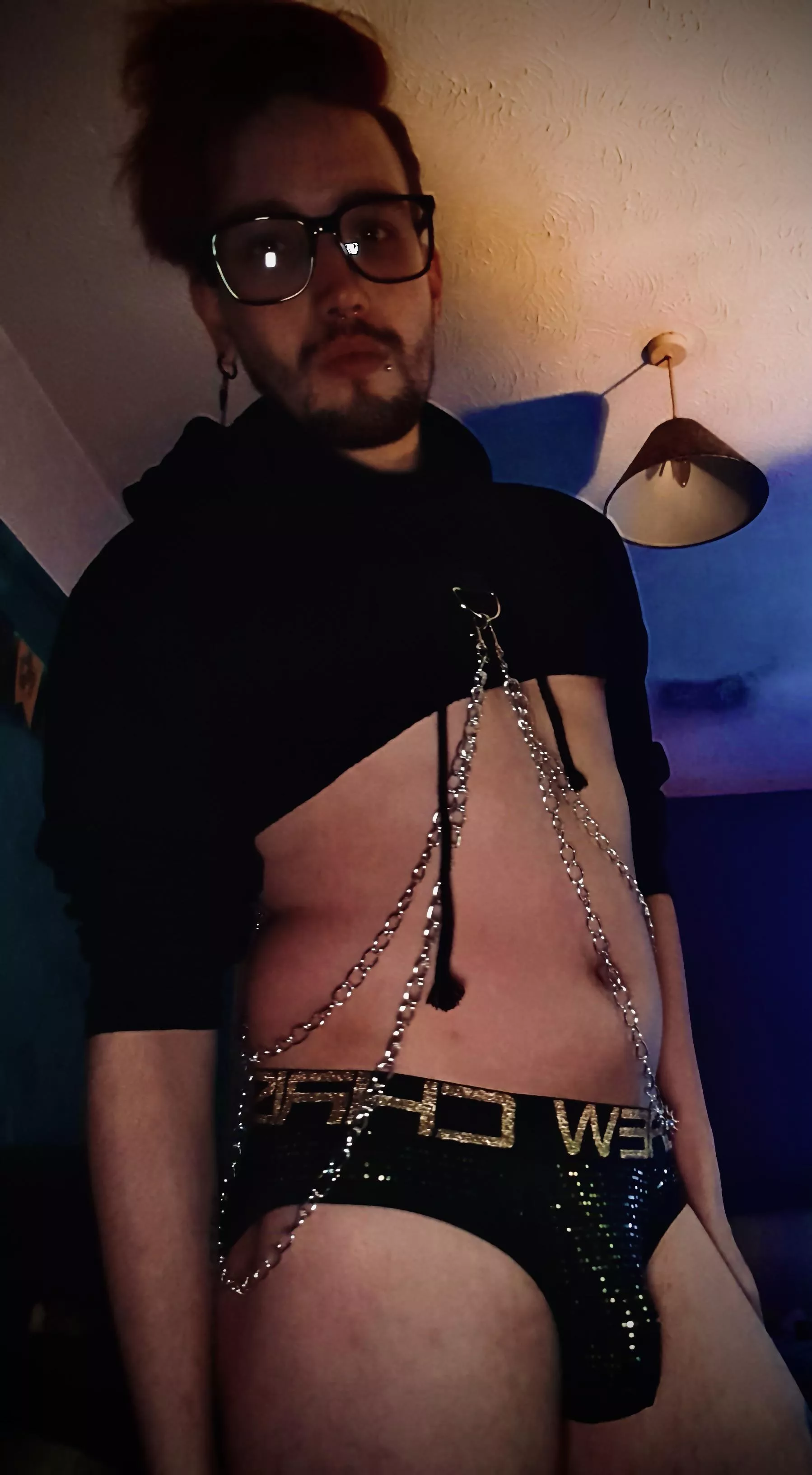 Cropped hoodie and a jockstrap ✌️not sure why but wearing this really boosts my confidence, I’m normally really shy. Even posting this is out my comfort zone.