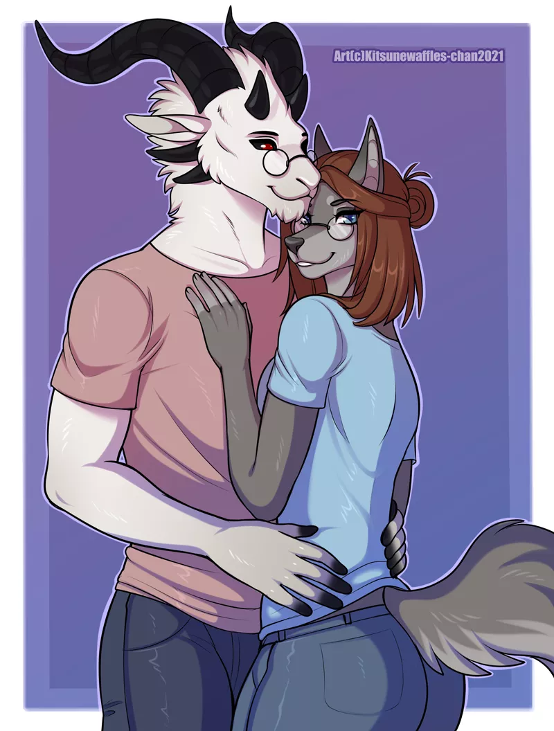 Cuddle Couple (Art by myself, Kitsunewaffles-chan for Tanatris on FA!)