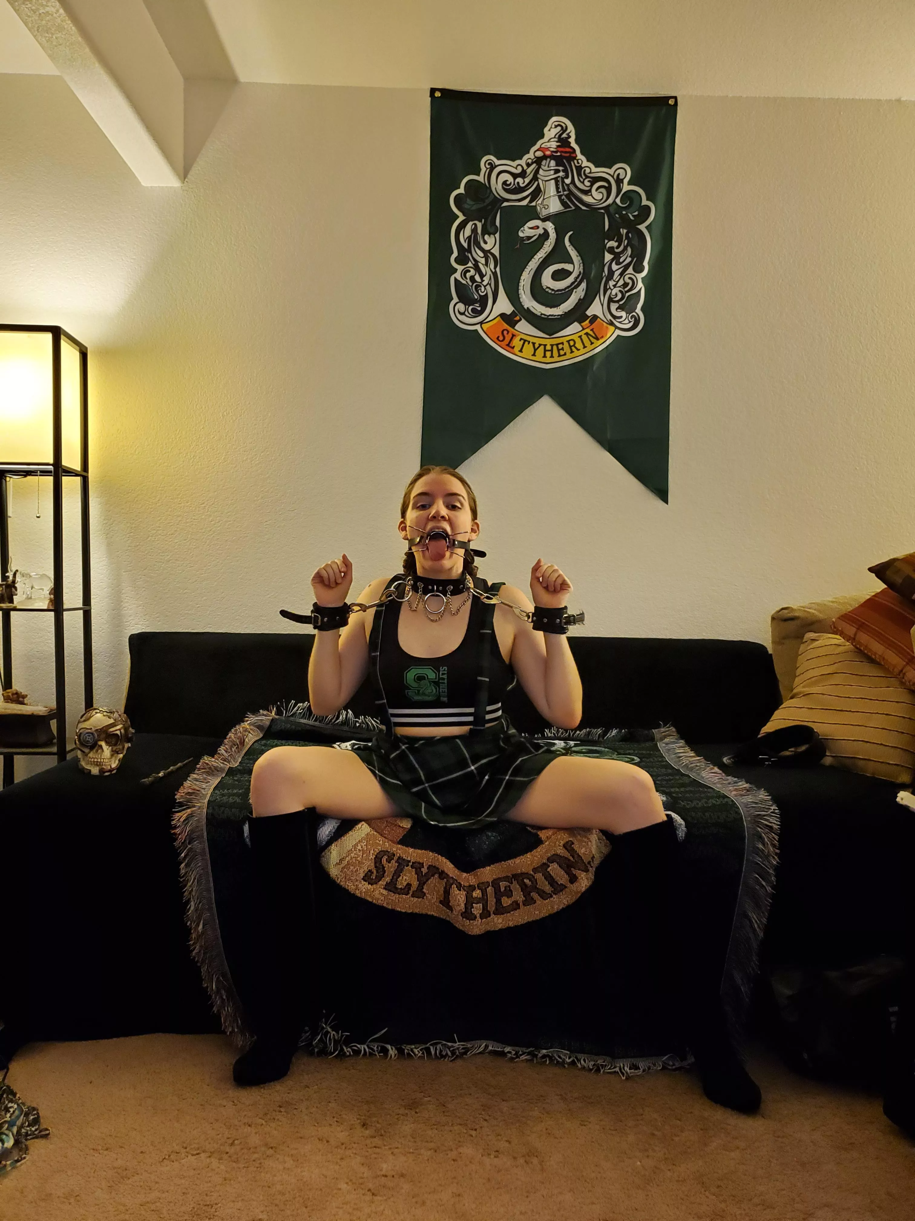 Cuffed and gagged little Slytherin.