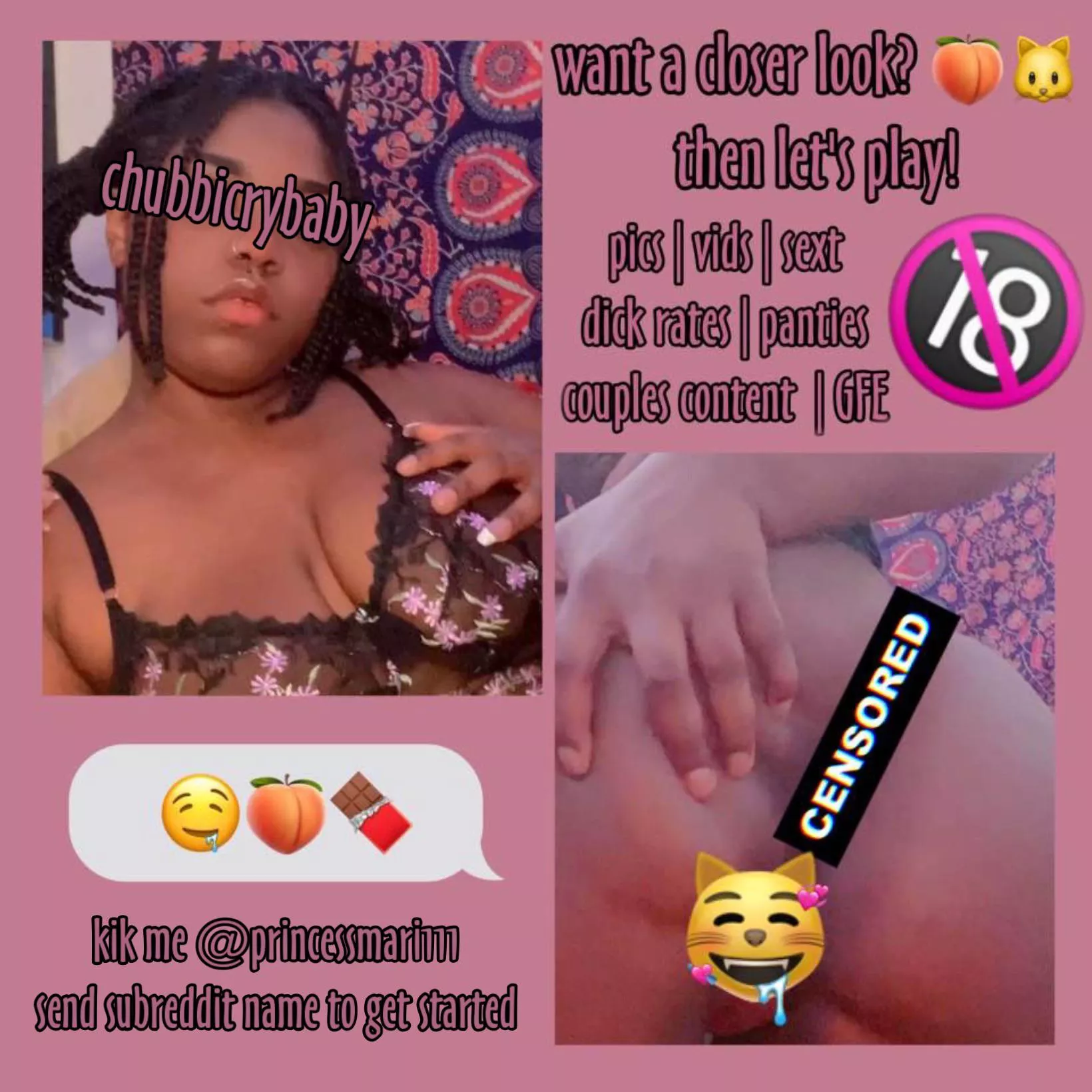 cum play with this chubby babe, bigger is betterðŸ˜‹ | ðŸ’¦[GFE] [sext] [rate] custom/premade [pic] [vid] panties [fet]ish friendlyðŸ’¦, i do show face âœ¨kik me @princessmari111