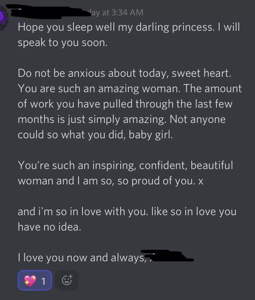 Daddy sends messages when I fall asleep every night and I thought Iâ€™d share this one if anyone else needs to hear it ðŸ¥°ðŸ¥° Iâ€™m proud of you!