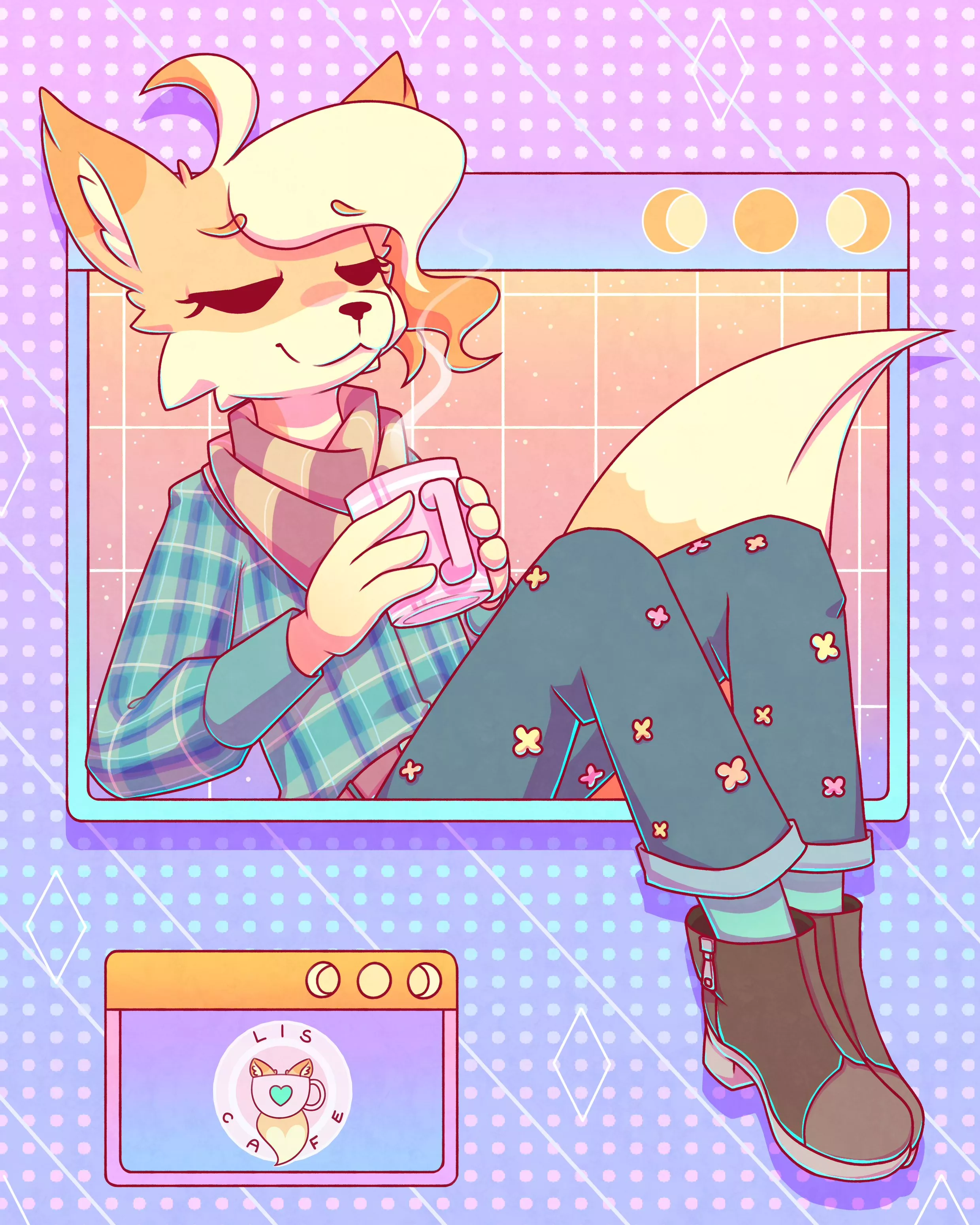 Daily furry drawing ; Day 6 - Chill (Twitter: @LisCaffe)