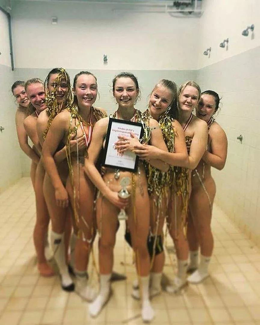 Danish Handball Team celebrating naked in the shower