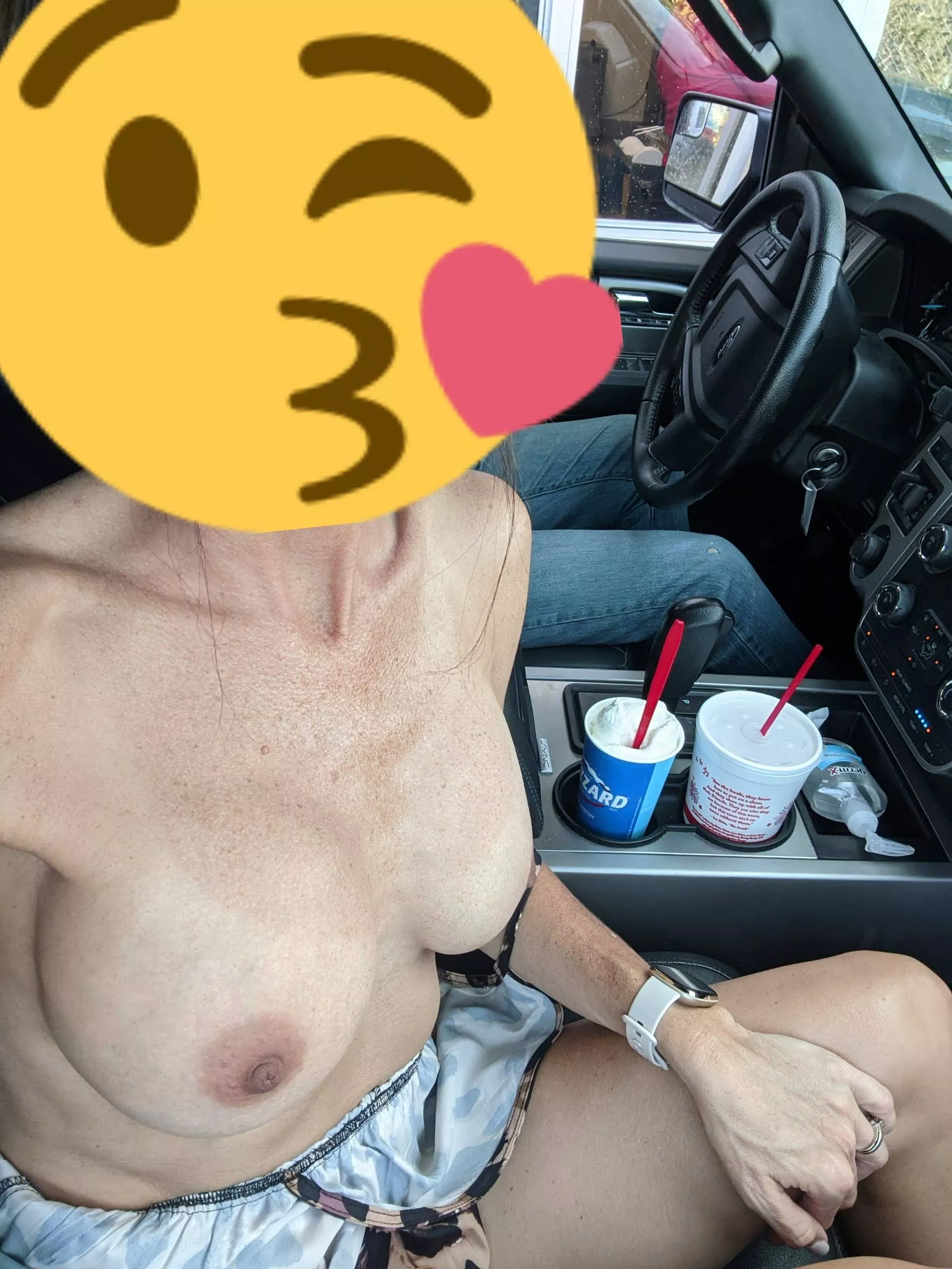 Dared my wife to go through the drive thru topless