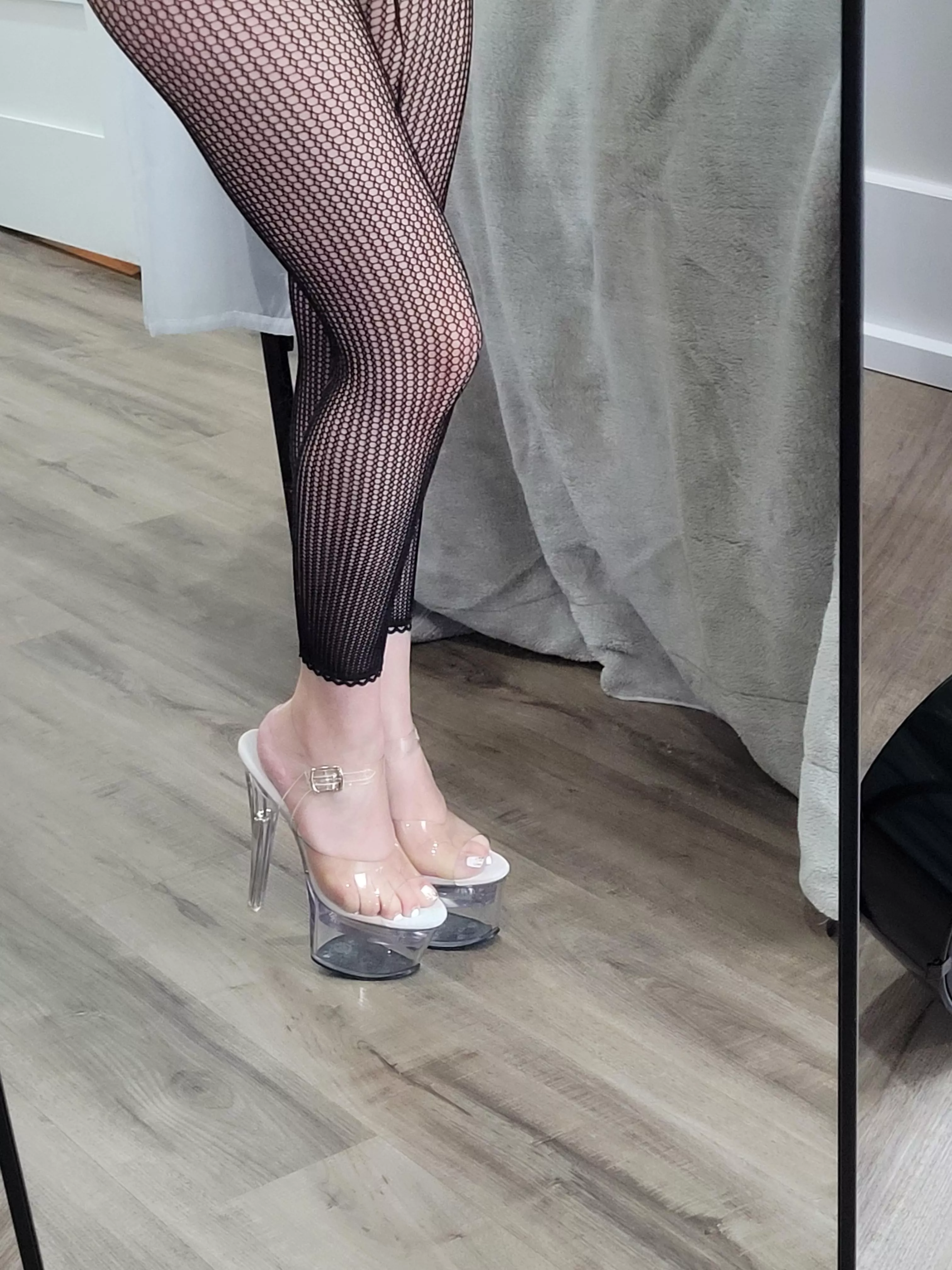 Do you prefer the fishnets or the clear heels? [OC]