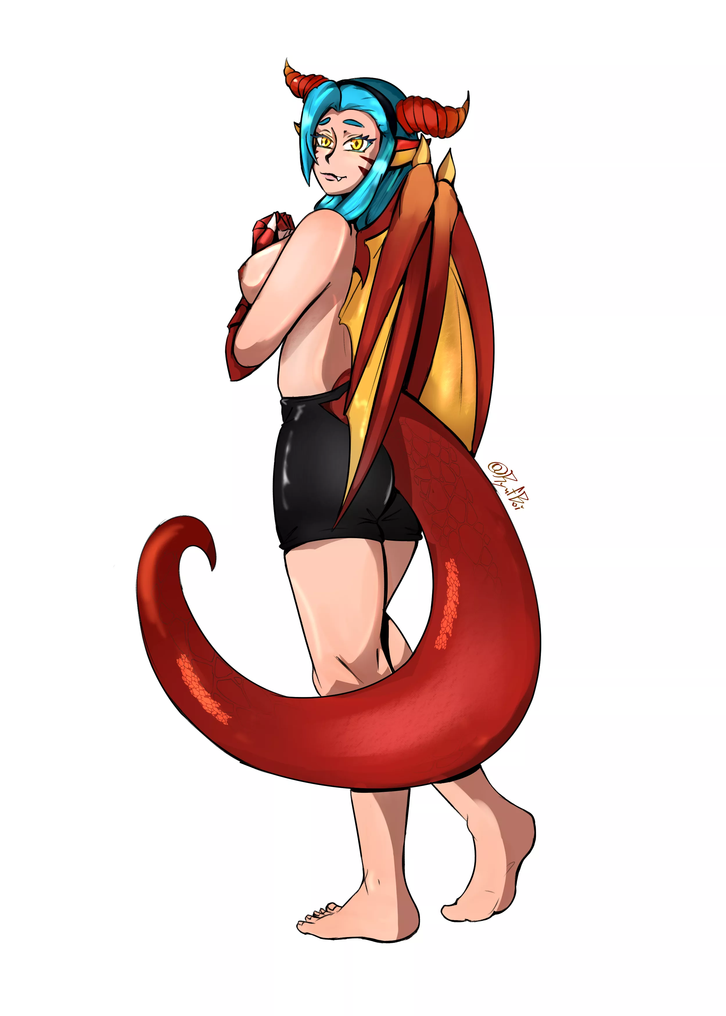 Dragon girl in bike shorts. Commission I made for @Fuki_nyan on twitter,