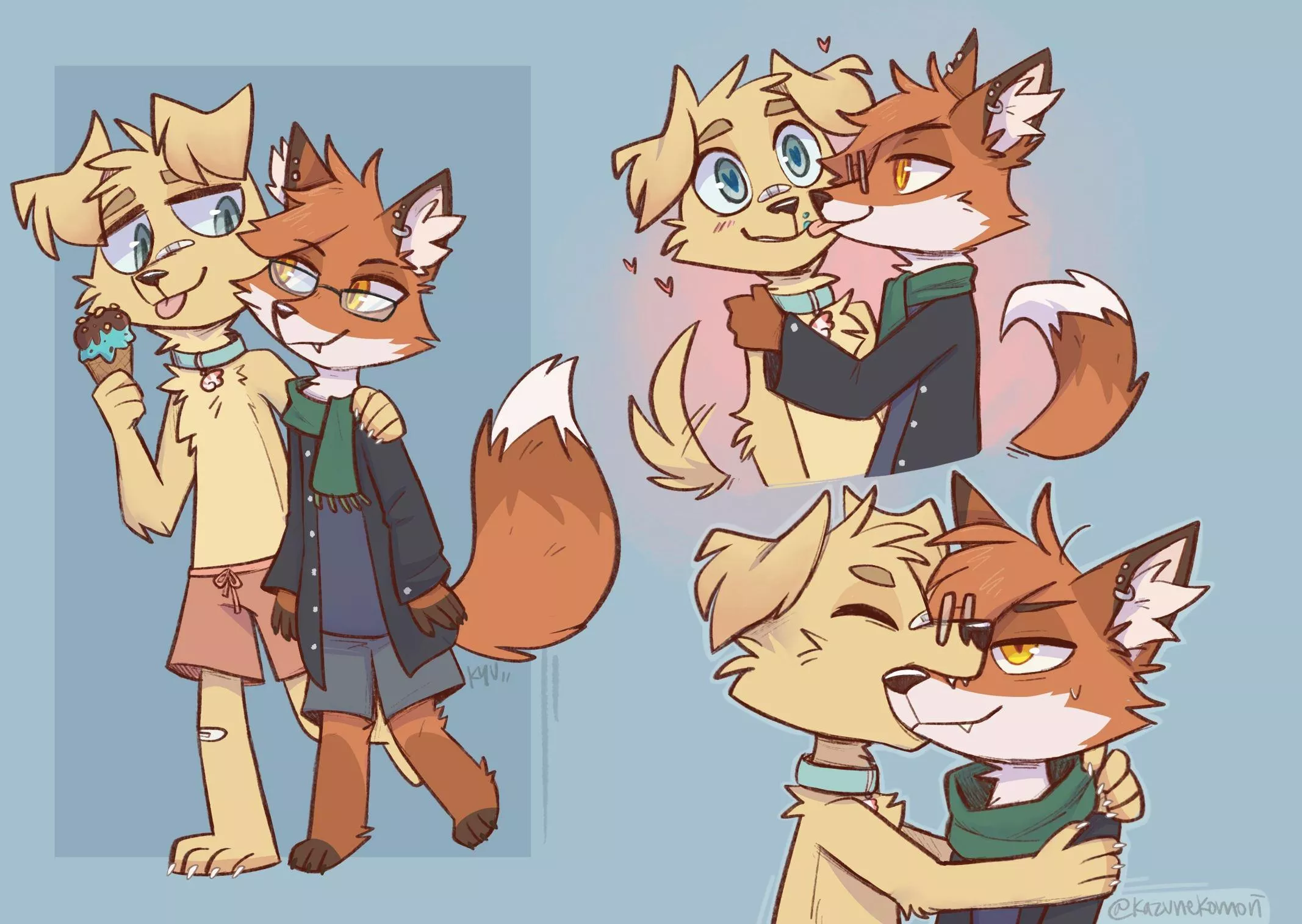 Drew the floof again! Rosco and his fox partner Ferris [art by me @kazunekomori on twitter]