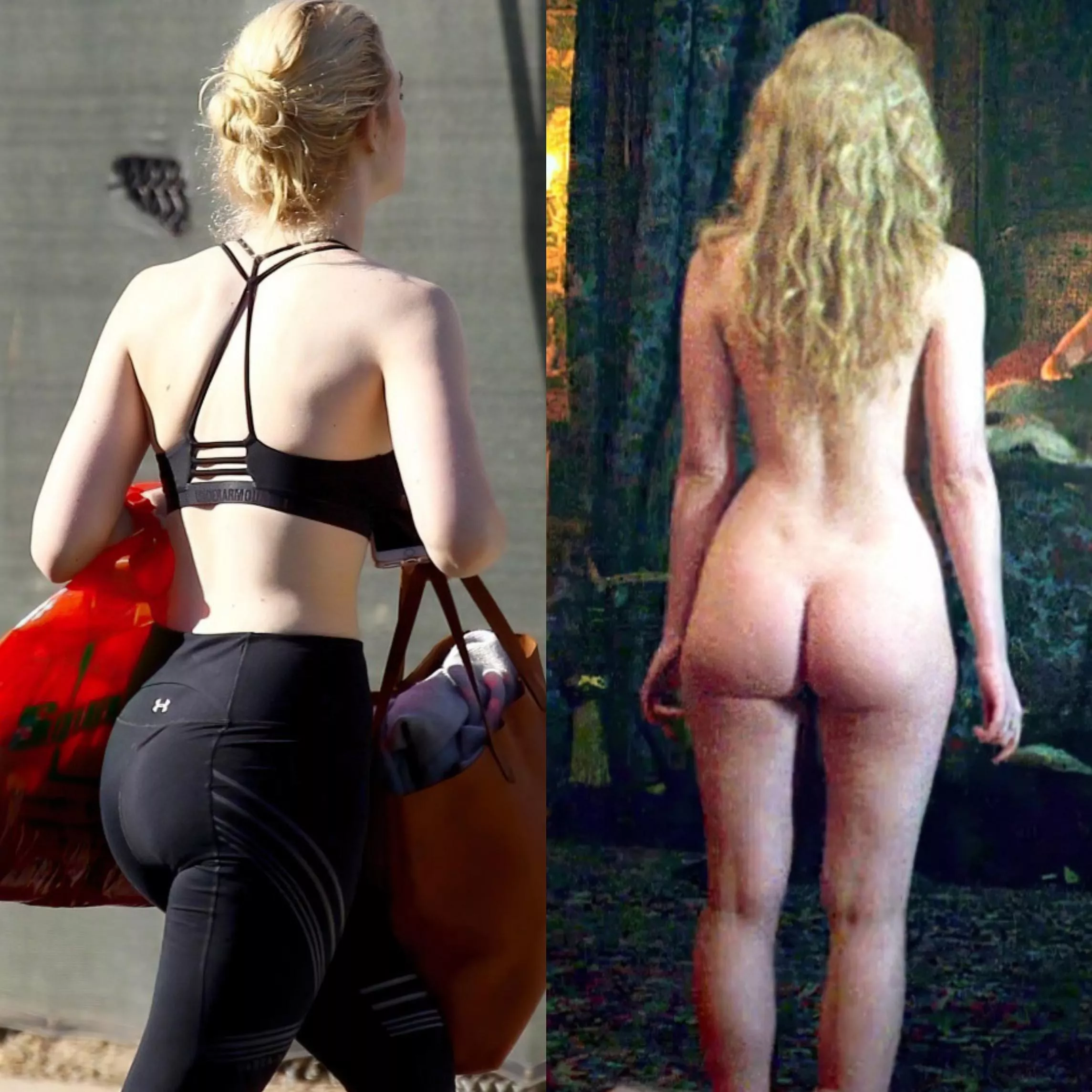 Elle Fanning's perfect ass in workout gear and nude