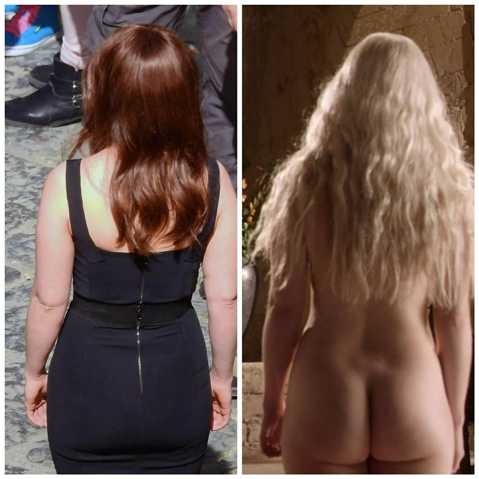 Emilia Clarke's ass in a dress and in nothing at all