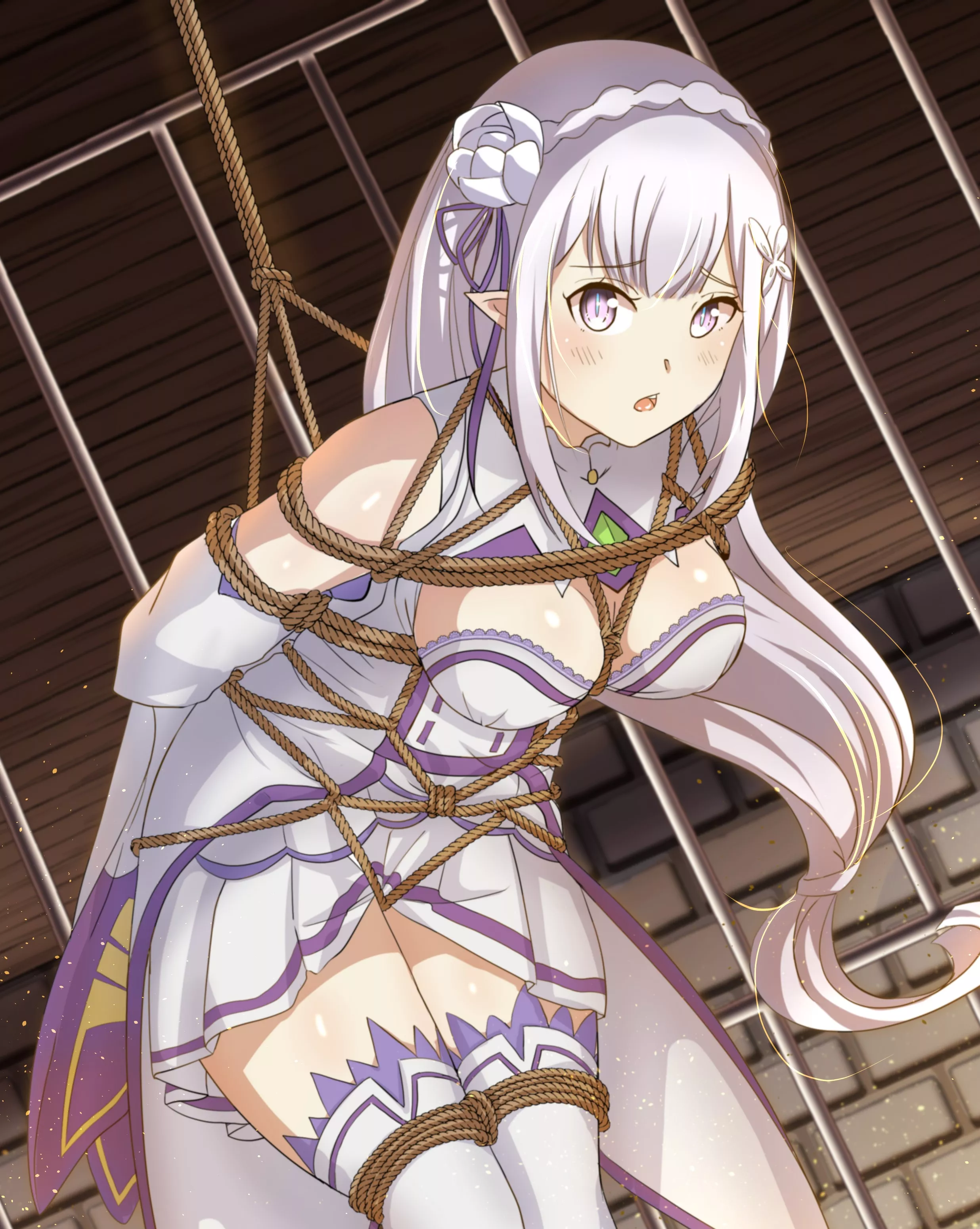 Emilia roped up (ロー・フィー)[Re:zero]