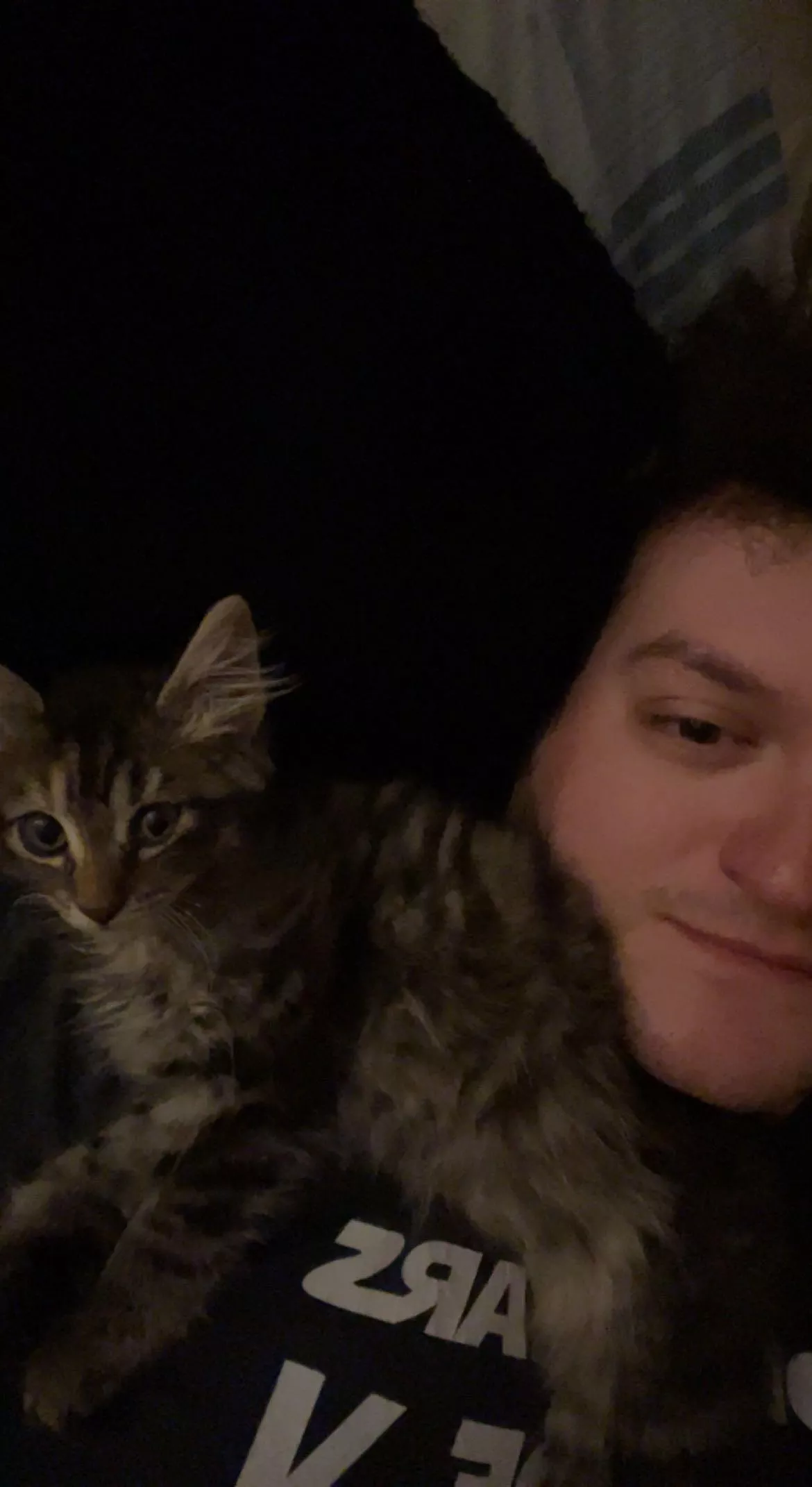 Excuse the tired look and messy eyebrow (just got home from gym) - meet the little Kitten I saved from the woods behind my house last week! (I am calling her Monster Truck right now bc she’s a little terror who demolishes everything)