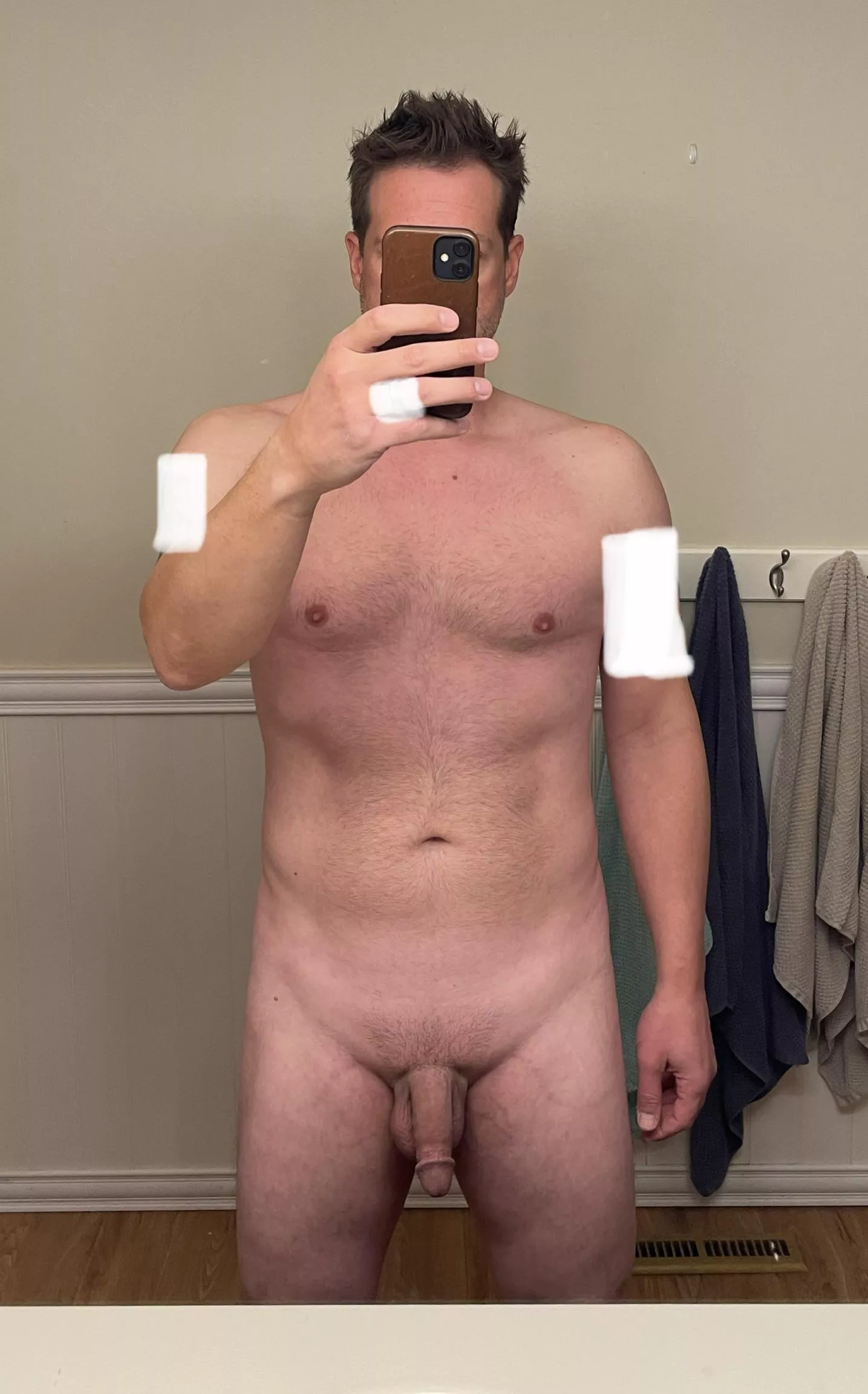 Feeling good today about how I look naked. Plenty of room for improvement but results are slower as I get older. Feeling pretty normal nude today.