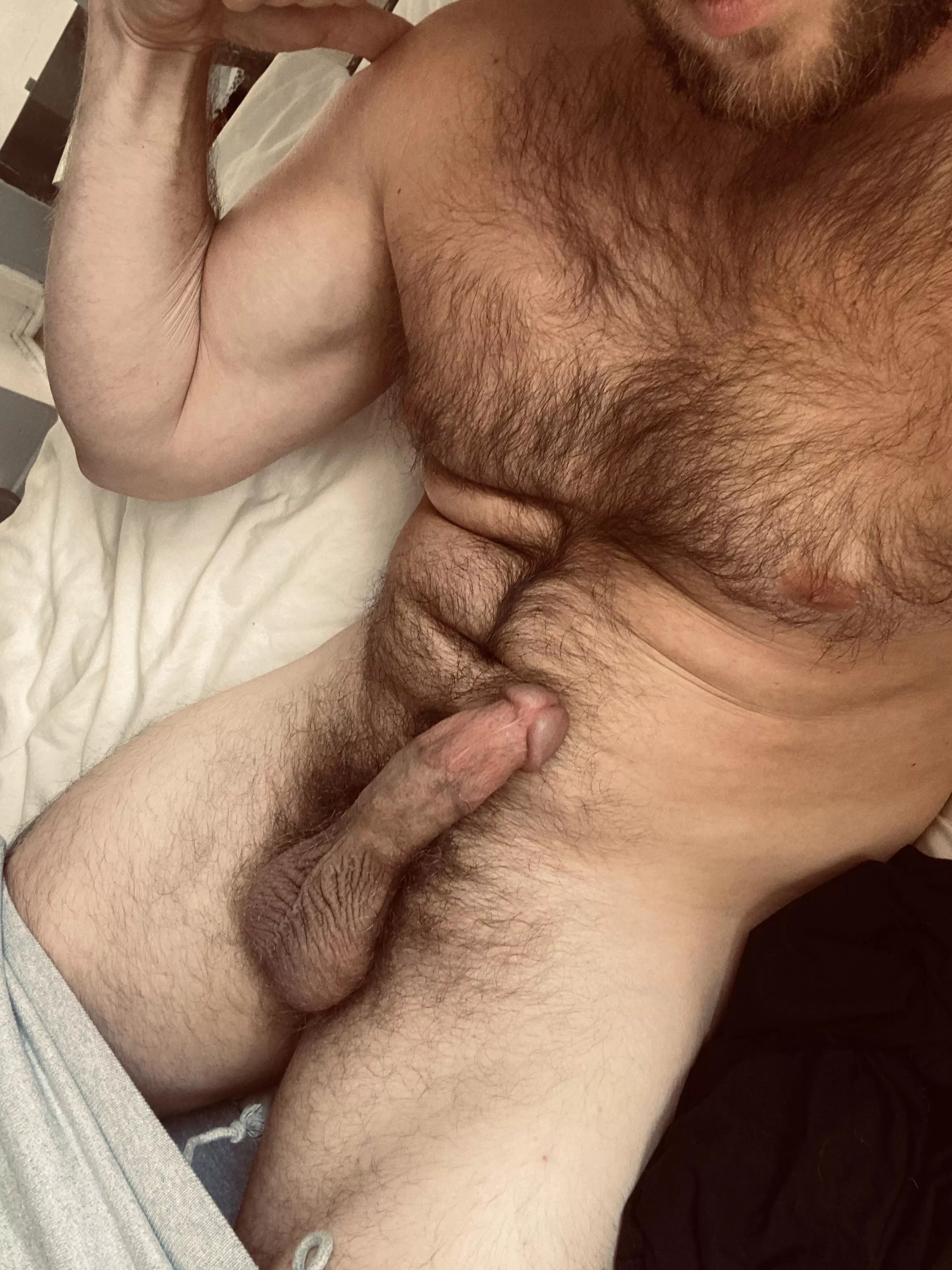 Feeling so damn horny today. Taking this pic made my thick cock pulse and nipples harden. Anyone wanna help me cum??💦😘