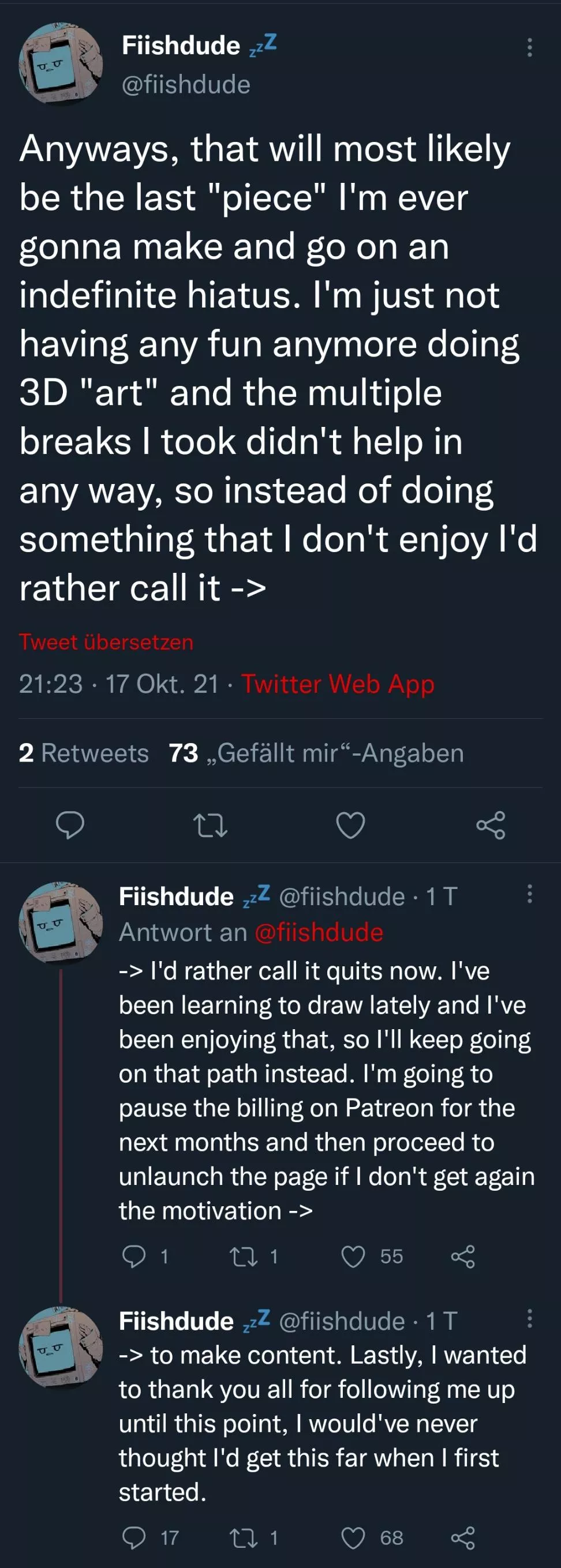 Fiishdude just announced he's quitting 3D art