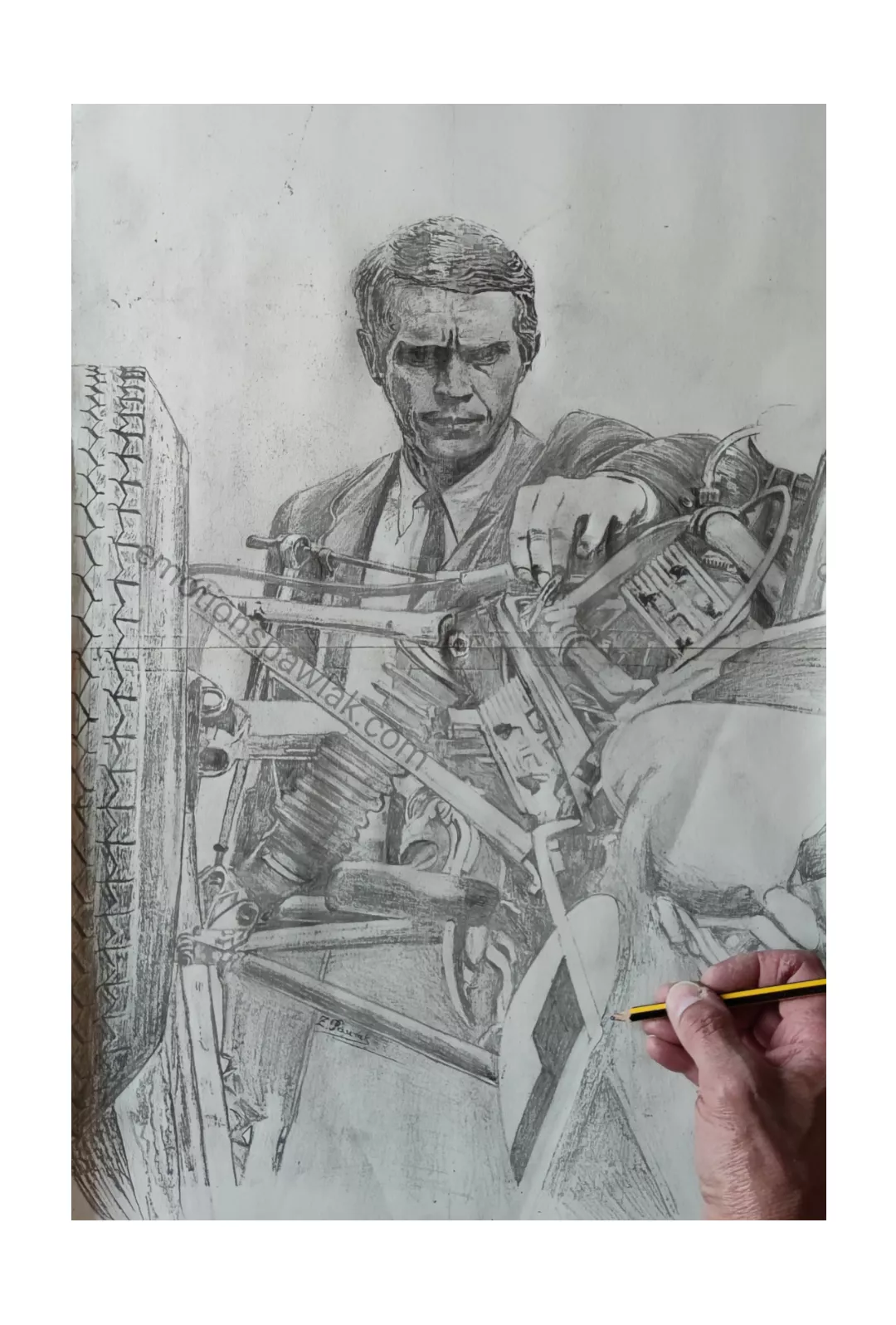 Finished pencil drawing of Steve McQueen. Next step Indian ink.