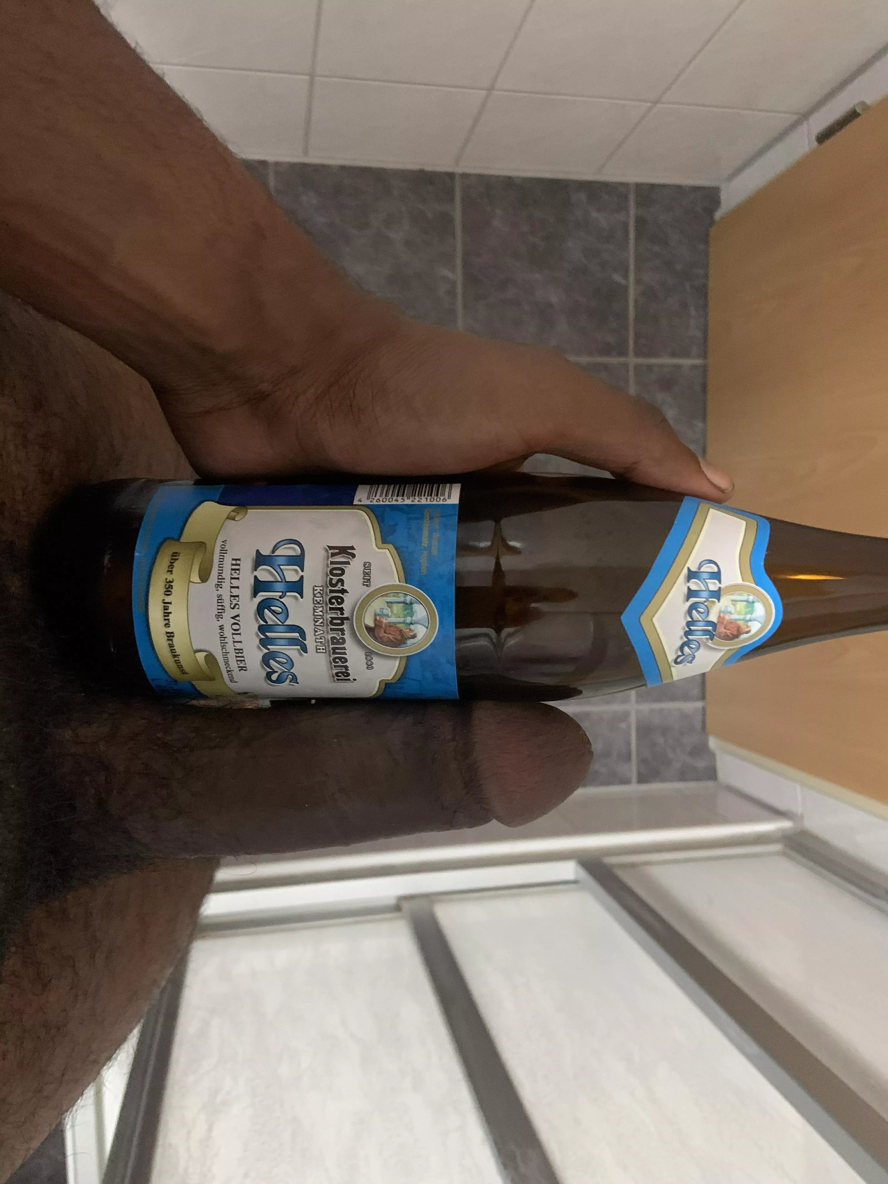 Flaccid dick next to a German beer. Maybe the next picture Iâ€™ll compare it while itâ€™s hard.