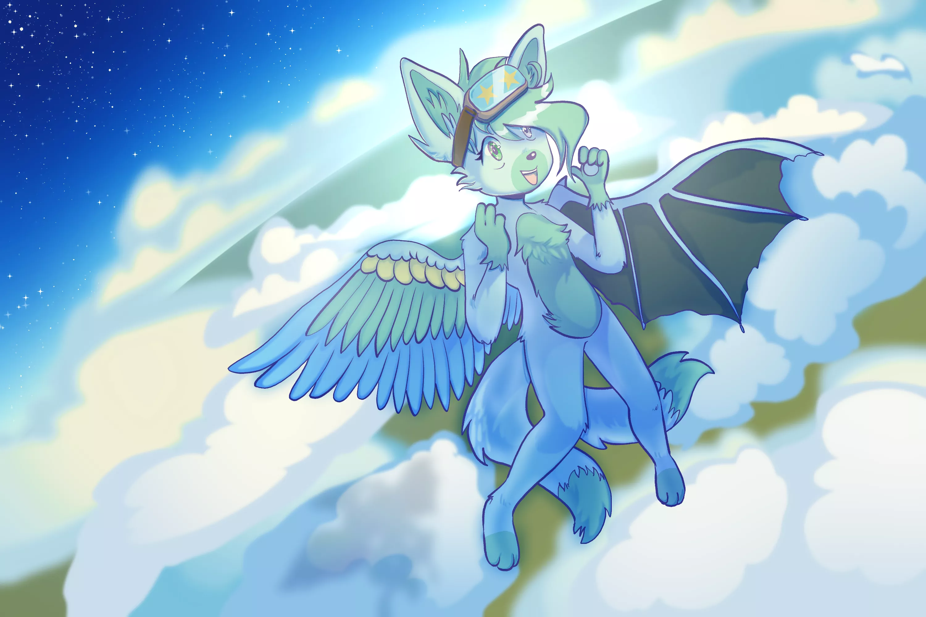 Flying [Gift for a friend] (Art by me/@cosmocalicoart)