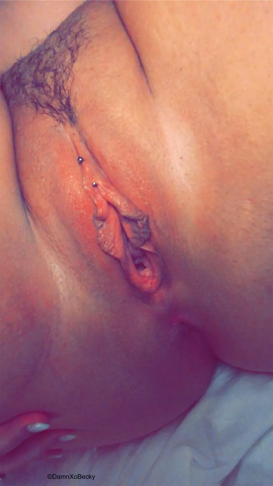 Freshly pierced milf pussy