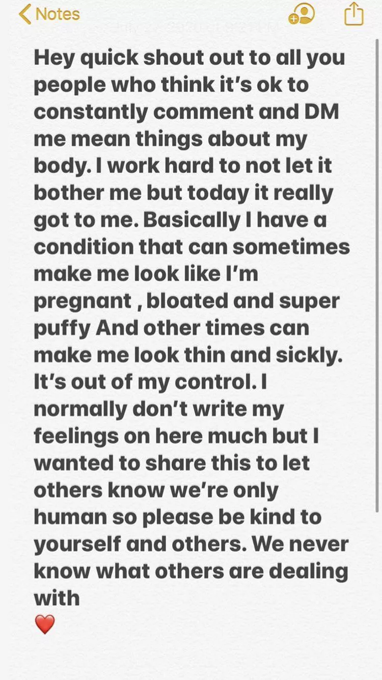 From her ig story. It explains a lot on why she looks how she is now.