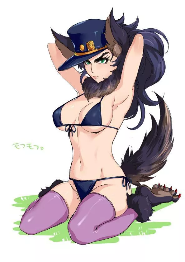 Furry Jotaro is in her bikini with her arms up