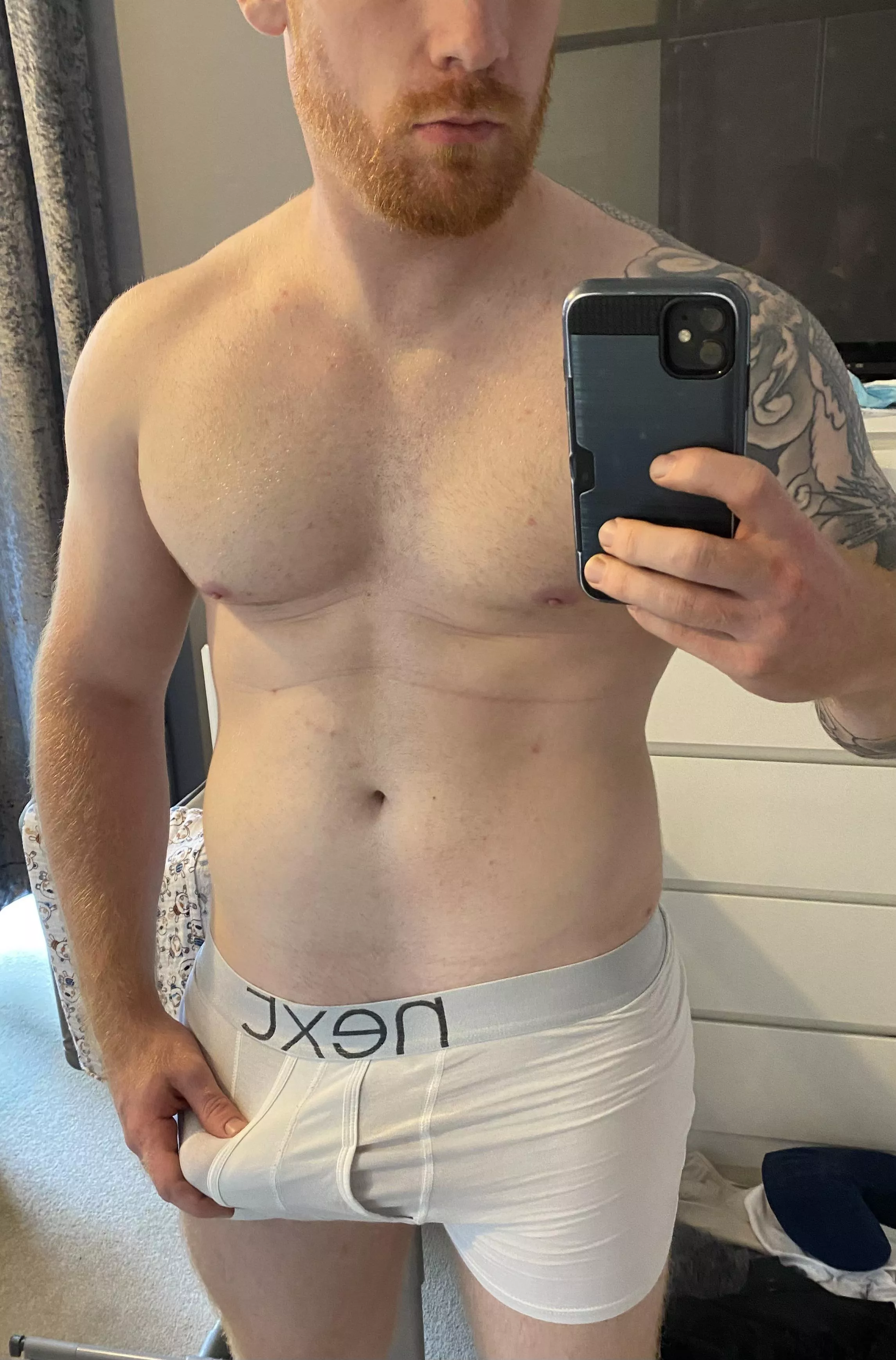 Ginger tattooed and willing to take off underwear