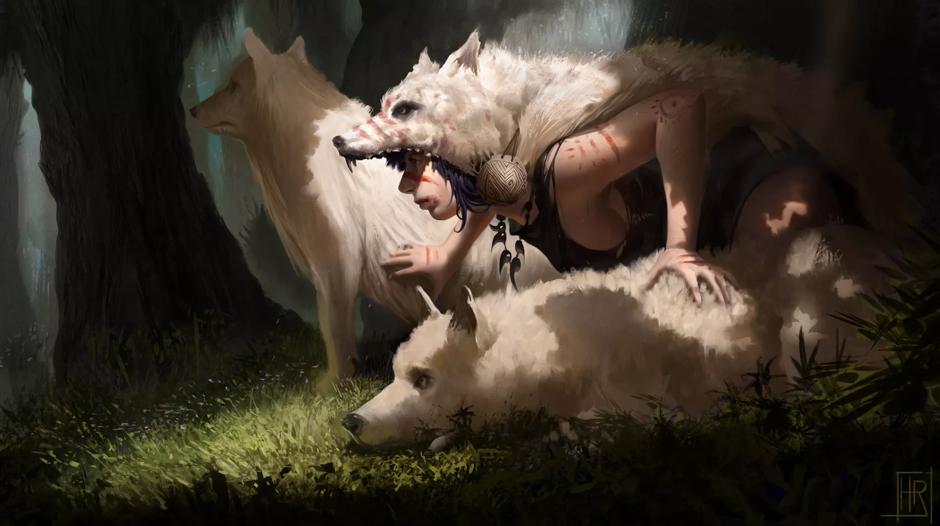 Girl with Wolves, by Hugo Richard