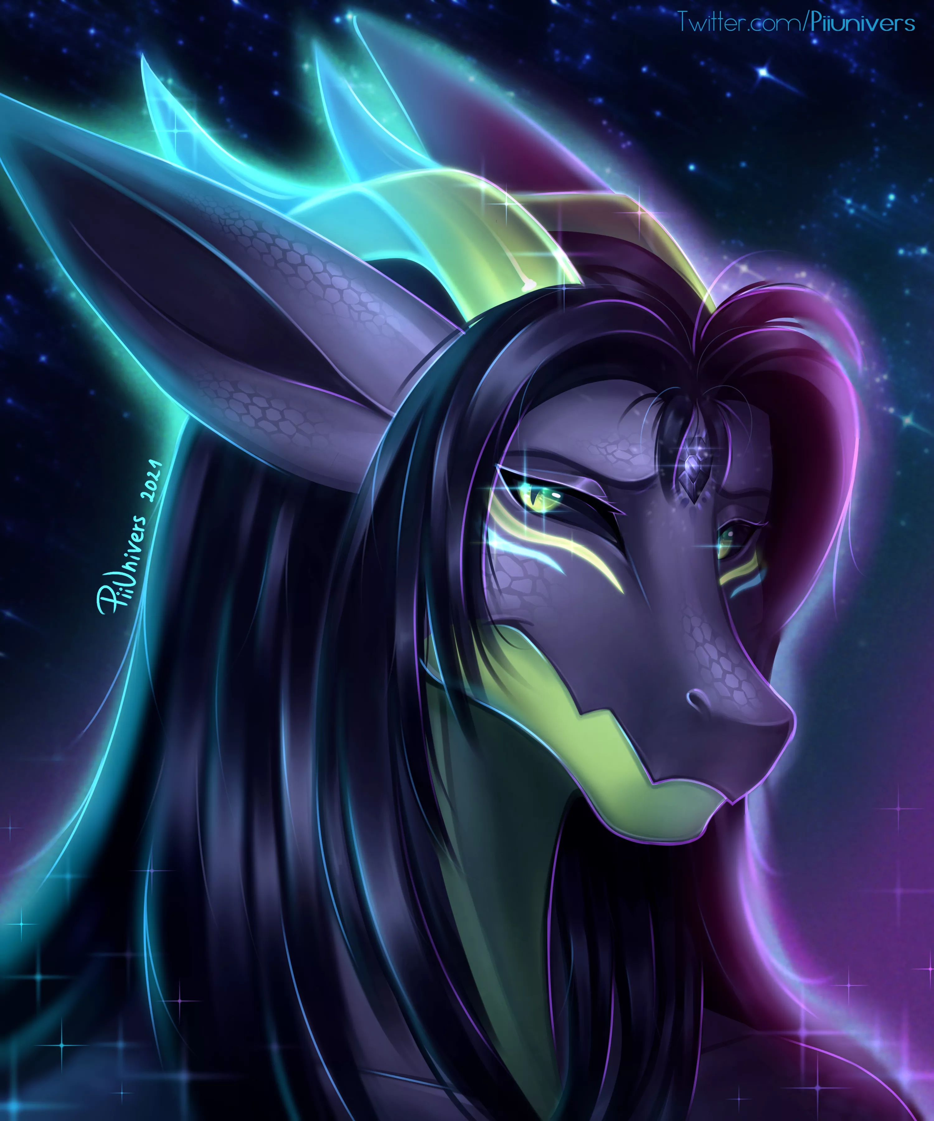 Glowing Anthro Dragon Portrait (artist: me, Twitter @Piiunivers)