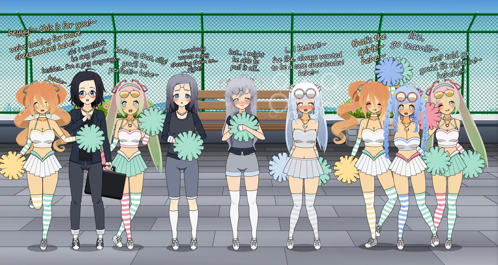 Go Team! (kisekae 2, MTF, human -> cheerleader TG TF, mental changes)