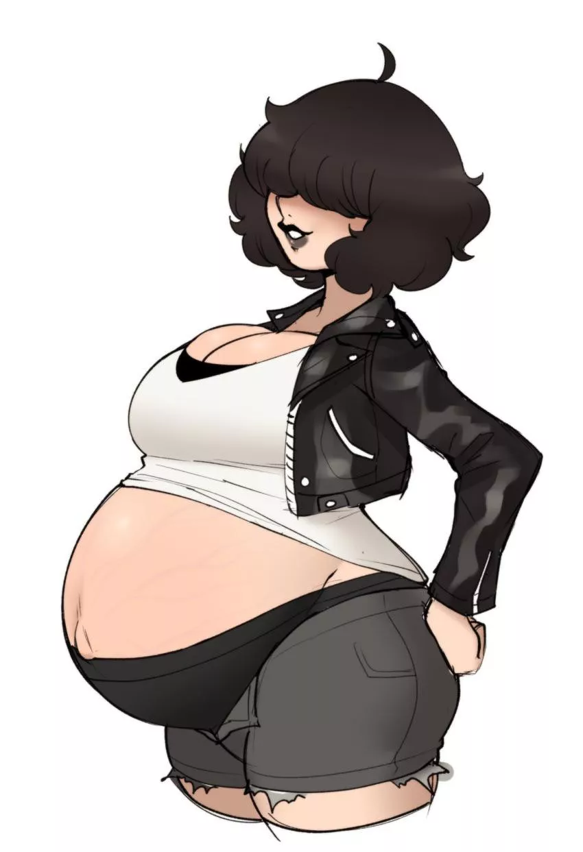 Goth Girl Hauls Around Her Huge Belly - [Hellbrain]