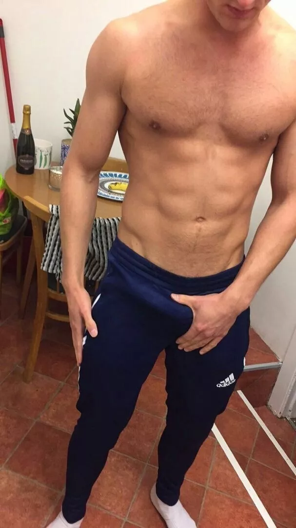 Grabbing his hard on (X-Post /r/guysinsweatpants)