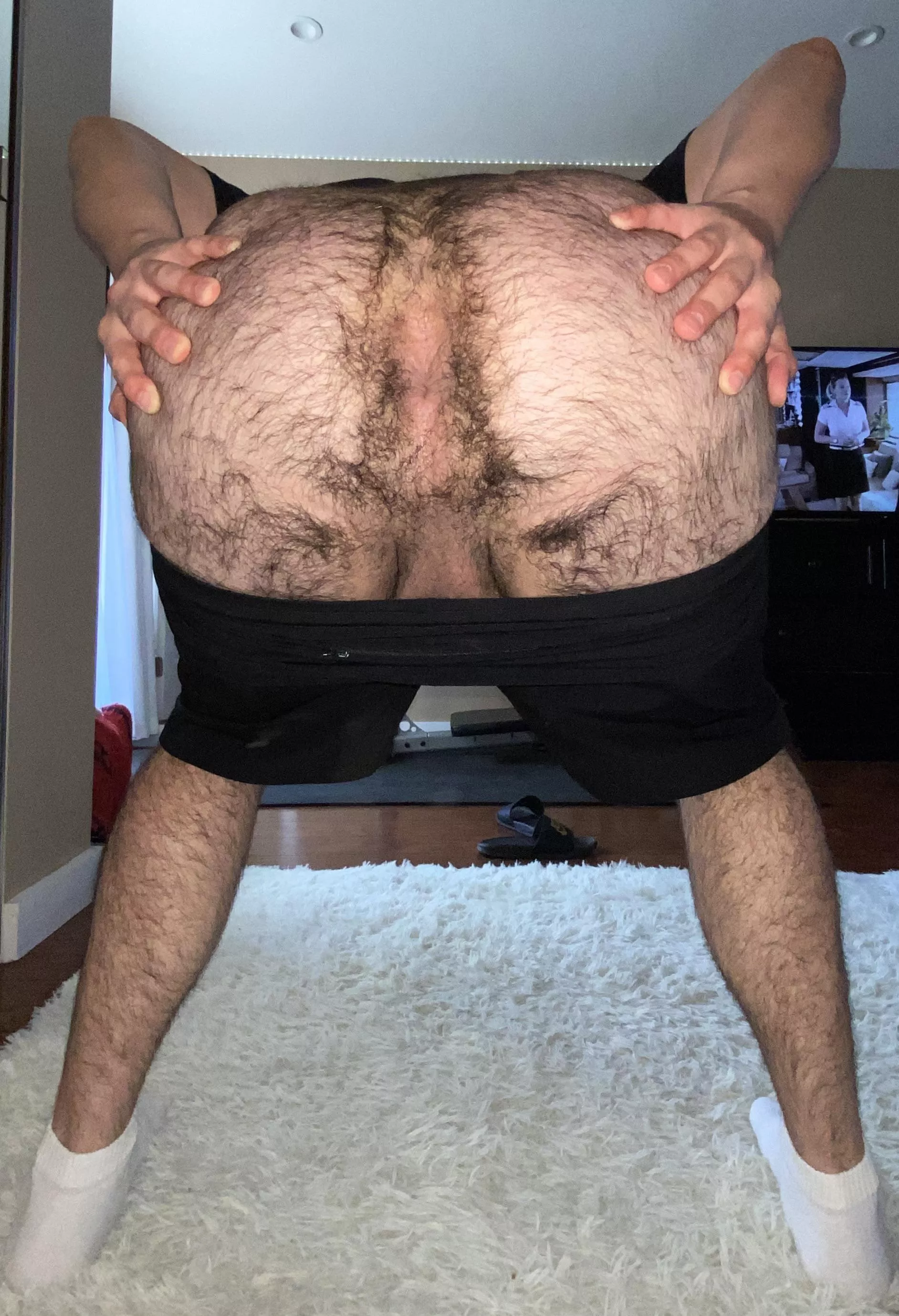 Hairy Latino bottom in need of some dick or tongue