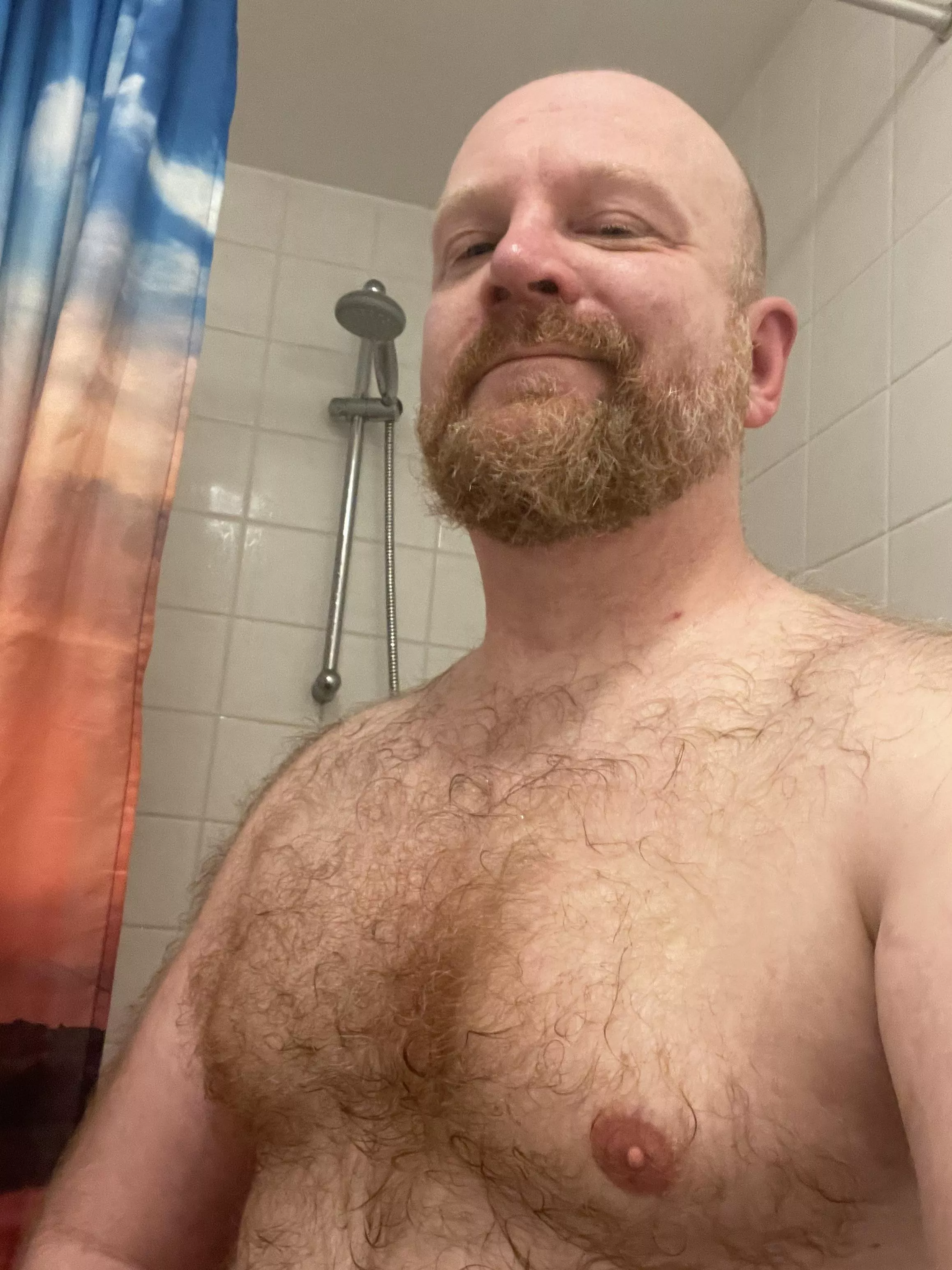 Hairy & wet ginger fresh out of the shower...