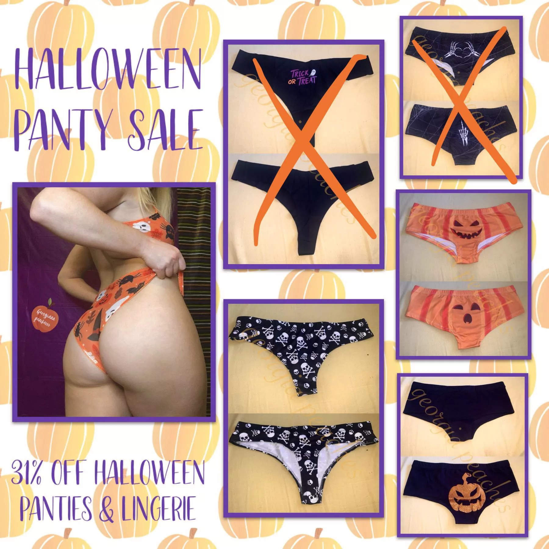 ðŸŽƒHALLOWEEN SALEðŸŽƒ only a few days left to get 31% off any halloween panties or lingerie ordersðŸ§¡ 2 day wear + orgasms each day + 3 picsðŸ”¥ ask about the other worn items i have availableðŸ‘ [US] shipping/tracking [PTY] [SELLING] kik: georgiaa.pe