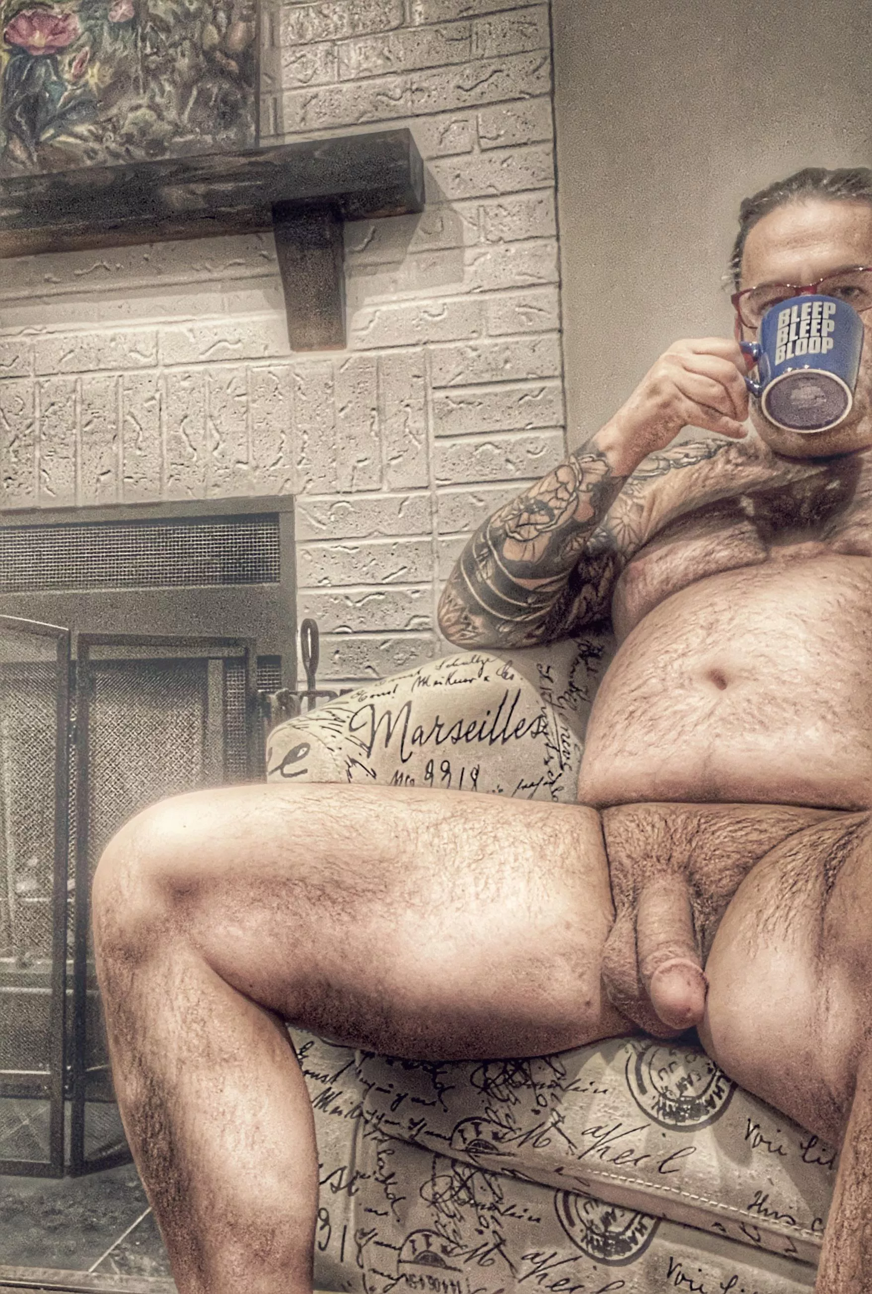 Hanging out by the fireplace warming up with my coffee… [m]