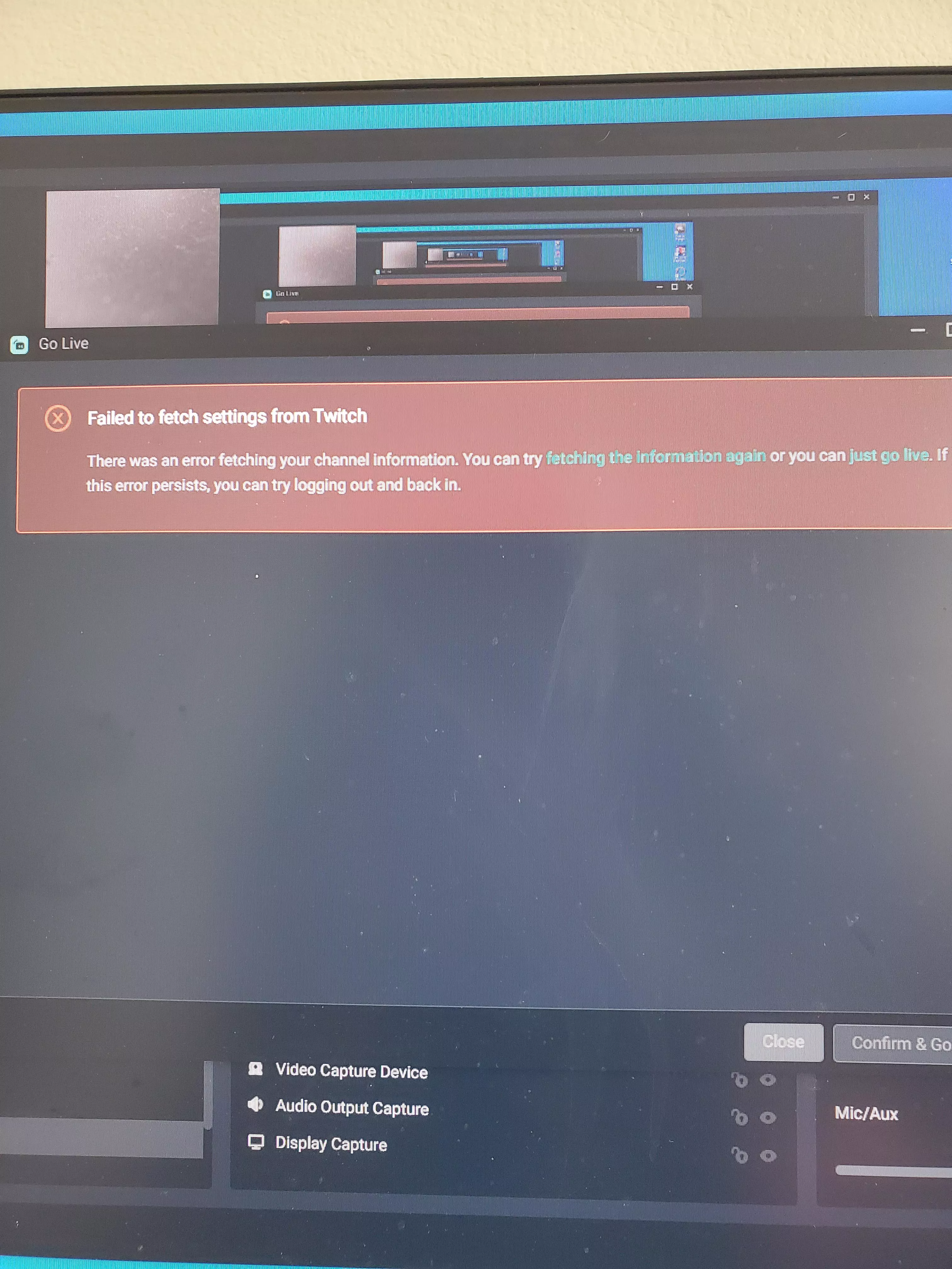 Has this happened to anyone else? I've changed my stream key multiple times and still can't go live. Idk what to do at this point I'm not very experienced with streaming