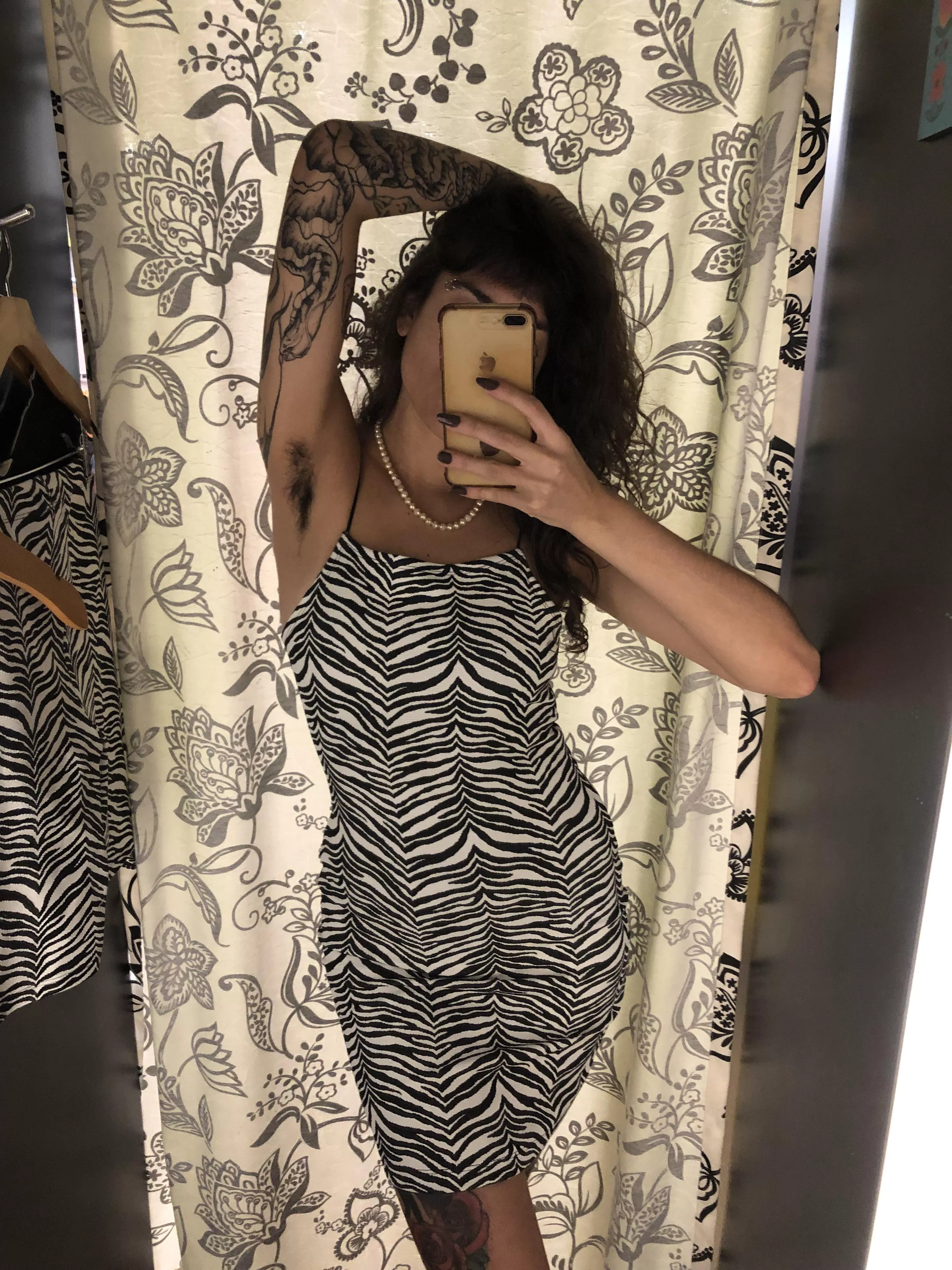 here trying on a dress, what do you think of him with my pits?